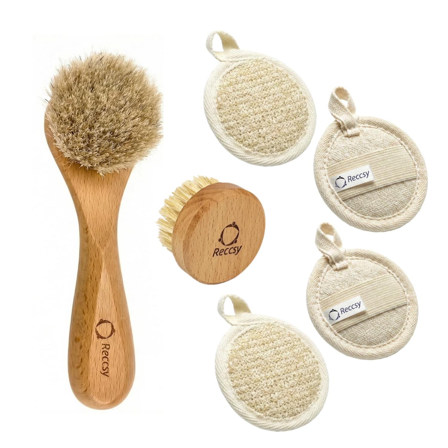 Reccsy Face Brush Set – Soft Natural Bristle Facial Dry for Brown