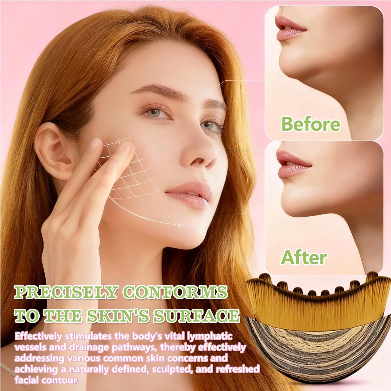 2PCS Lymphatic Contour Face Brush for Sculpting & De-Puffing | Manual lymphatic