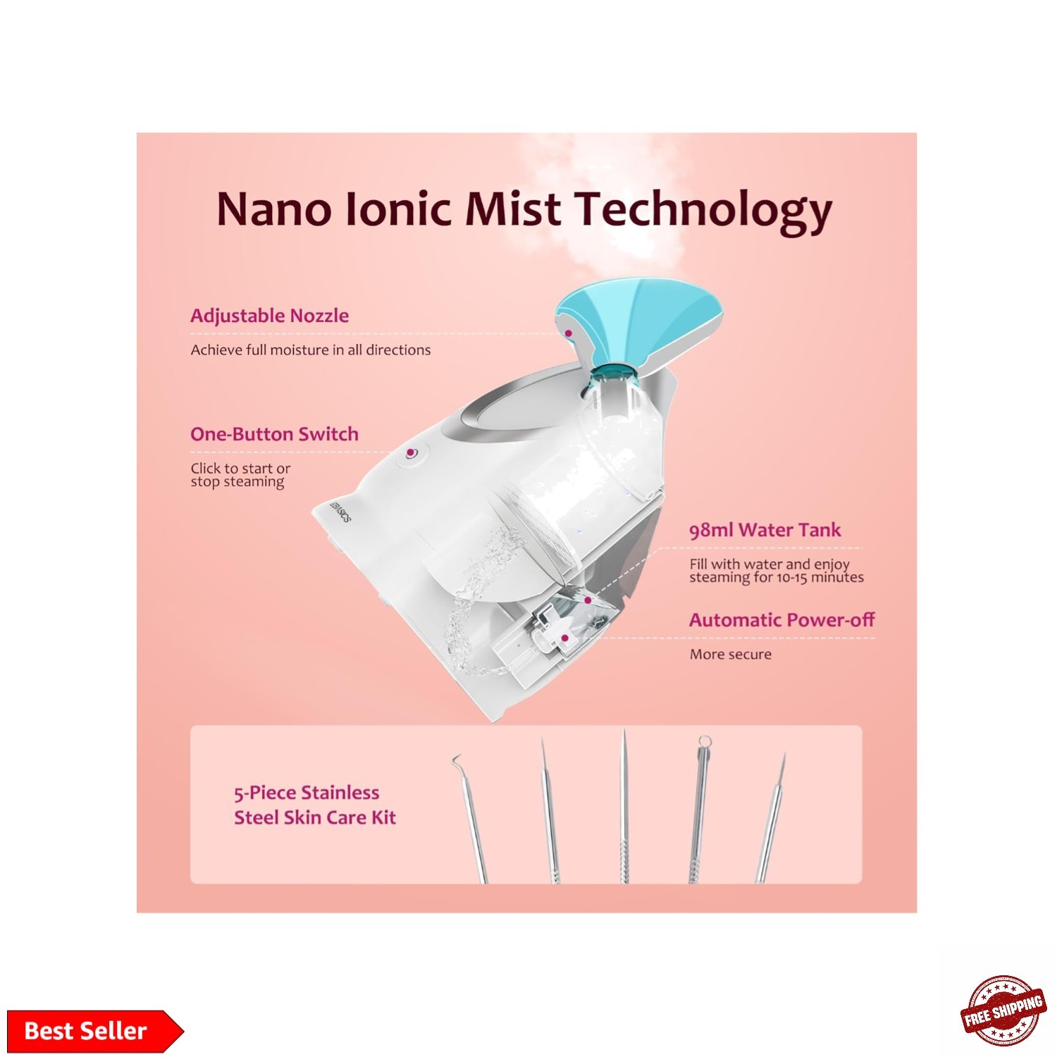 Facial Steamer – Professional Nano Ionic Face Steamer for Facial Deep Cleanin…