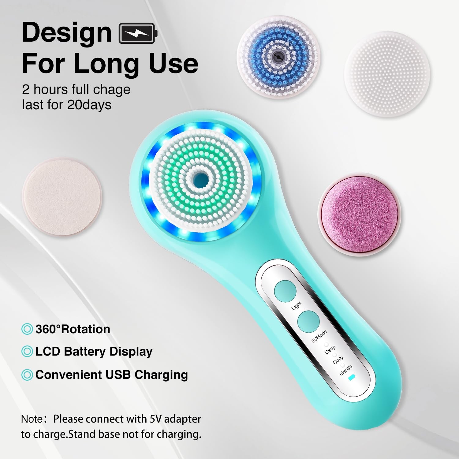 Cleansing Brush, 2-Way Rotating Scrubber for Daily & Deep Cleaning, 3 Modes, …