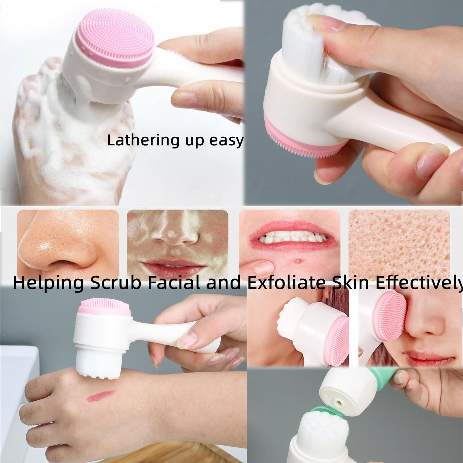 Tecerrity Facial Cleansing Brush Set- 8Pcs Face Washing Daily Tools Pink