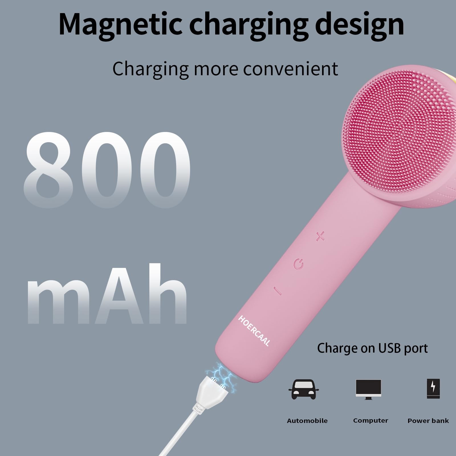 Facial Cleansing Brush Electric – Rechargeable Silicone Face Scrubber, Pink