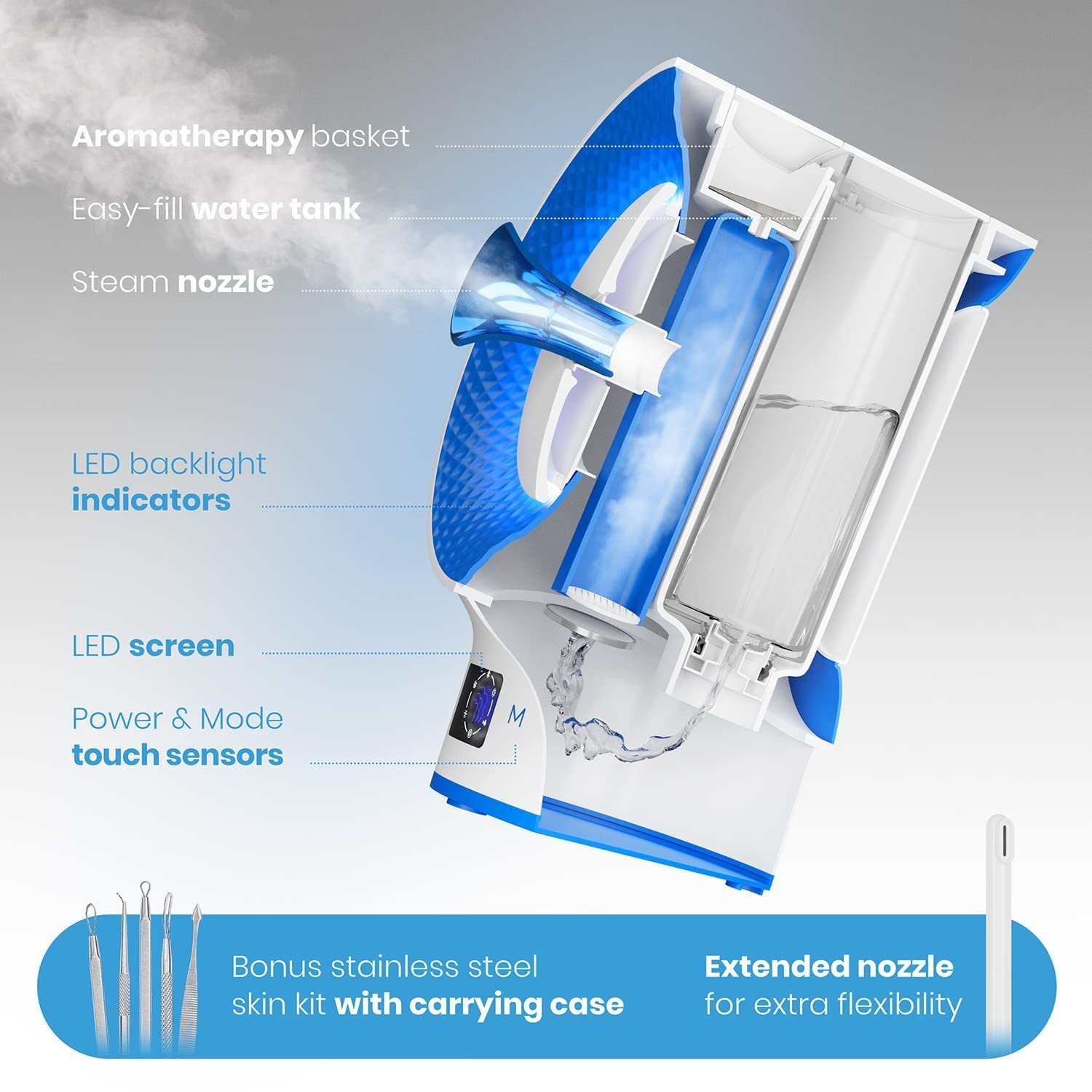 Boquillas multiposición para vaporizador facial, eléctrico con cable, blanco US