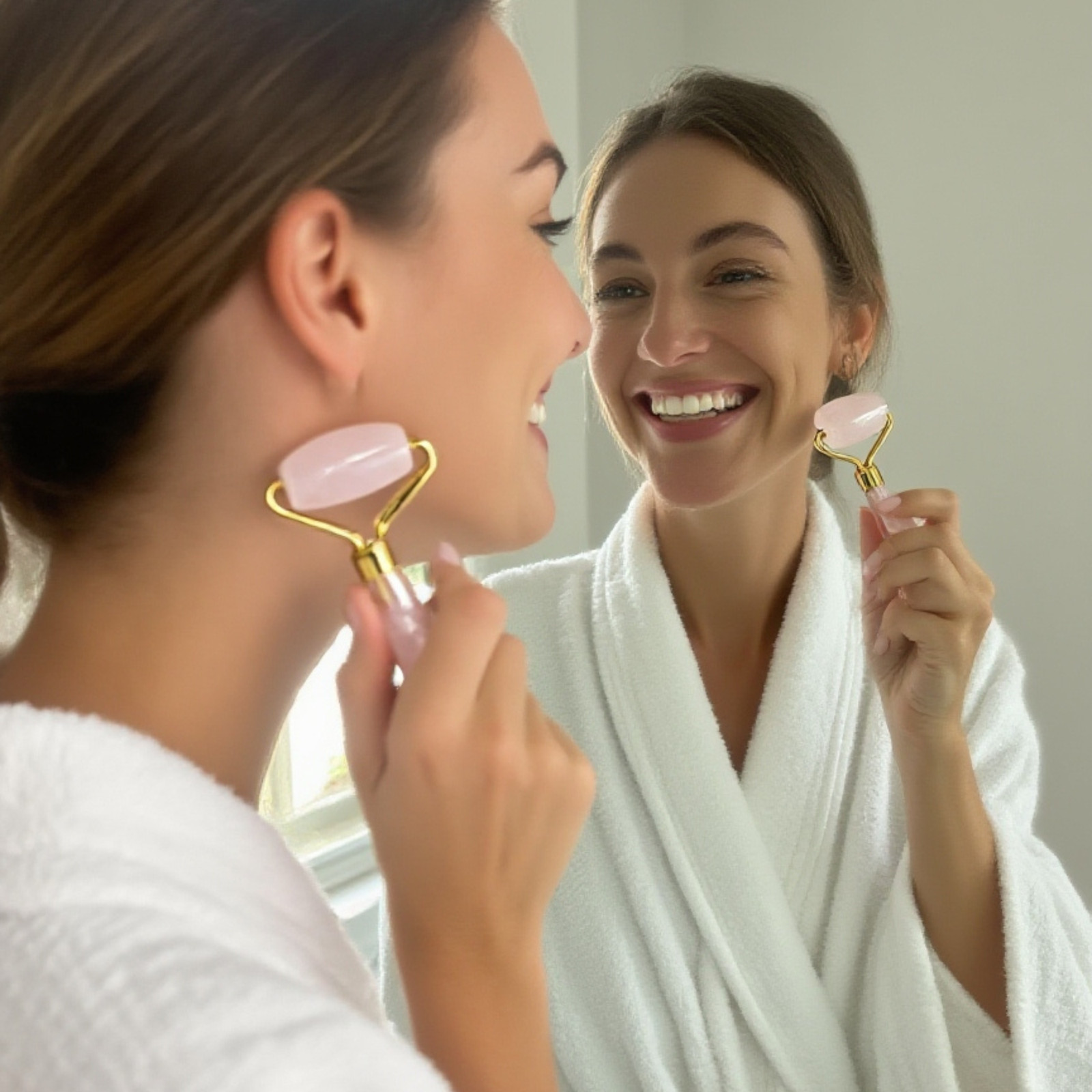 Natural Rose Quartz Facial Roller | Authentic Crystal, Anti-Aging Skincare