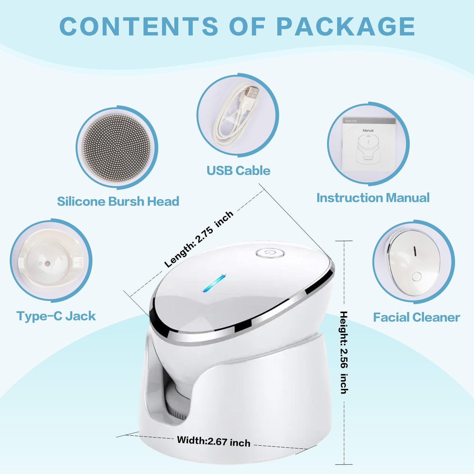 KmaxShip Face Scrubber, Exfoliate Brush, 2 in 1 Electric Vibration White