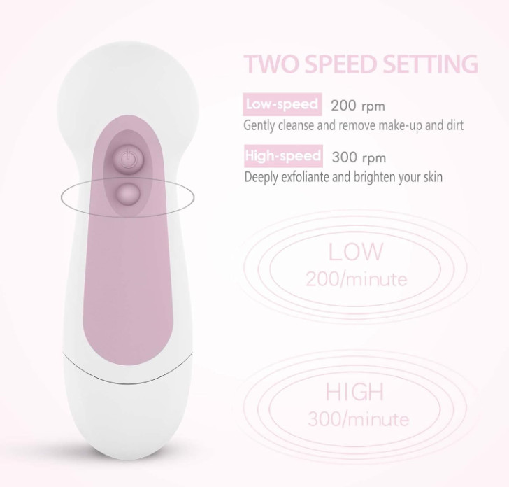 Electric Facial Cleansing Brush Waterproof Face Scrubber with 5 Brush Heads