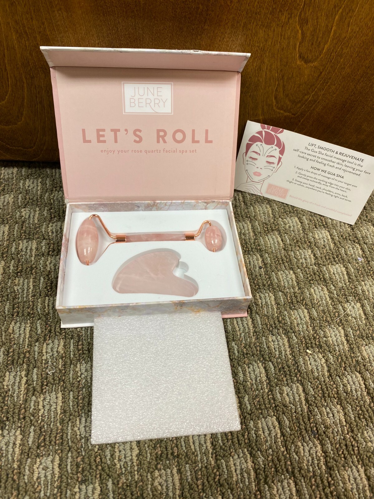 June Berry Gemstone Facial Roller & Gua Sha New Box open
