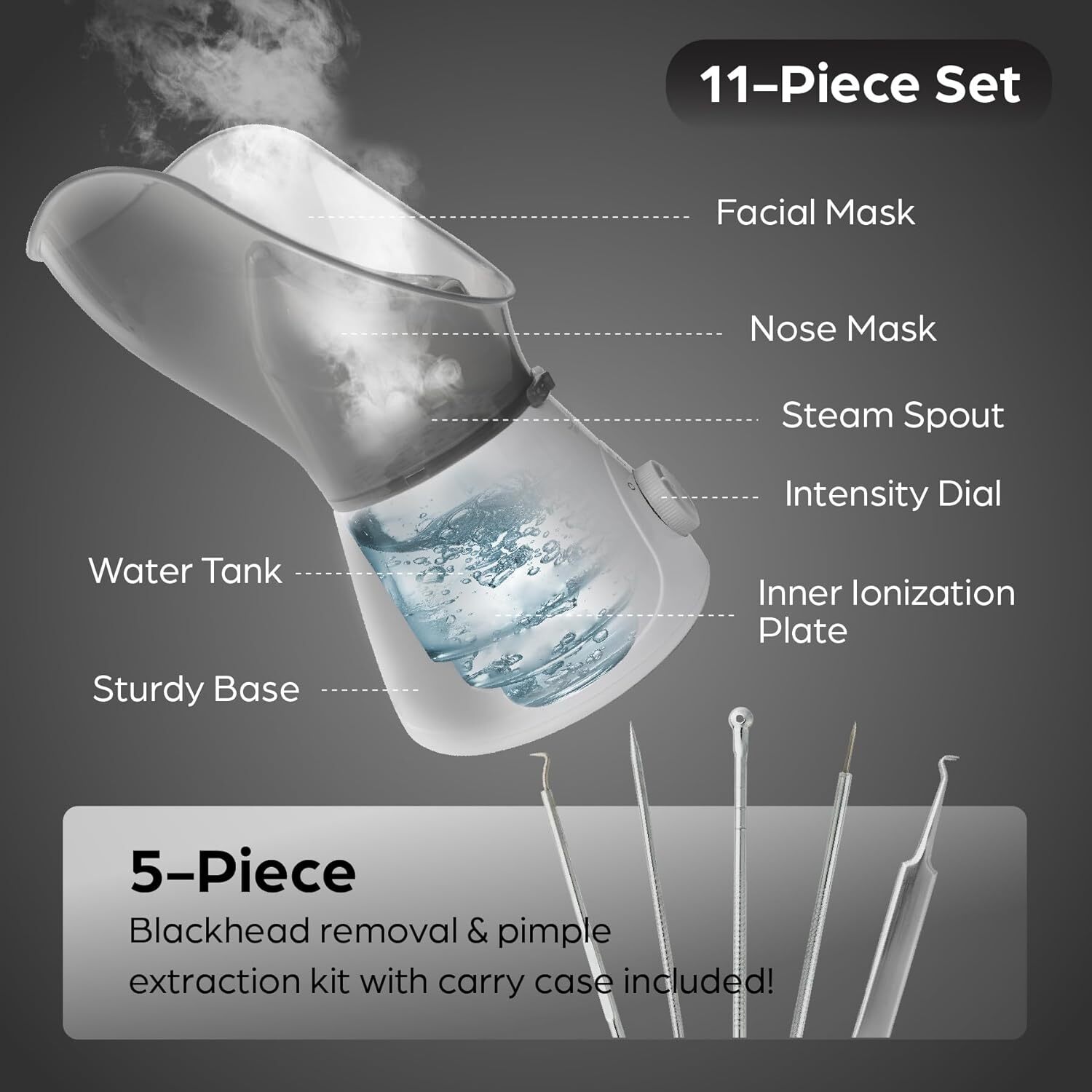Gentle Face Steamer for Facial Deep Cleaning, 11-PC | Facial Steamer for Proacti