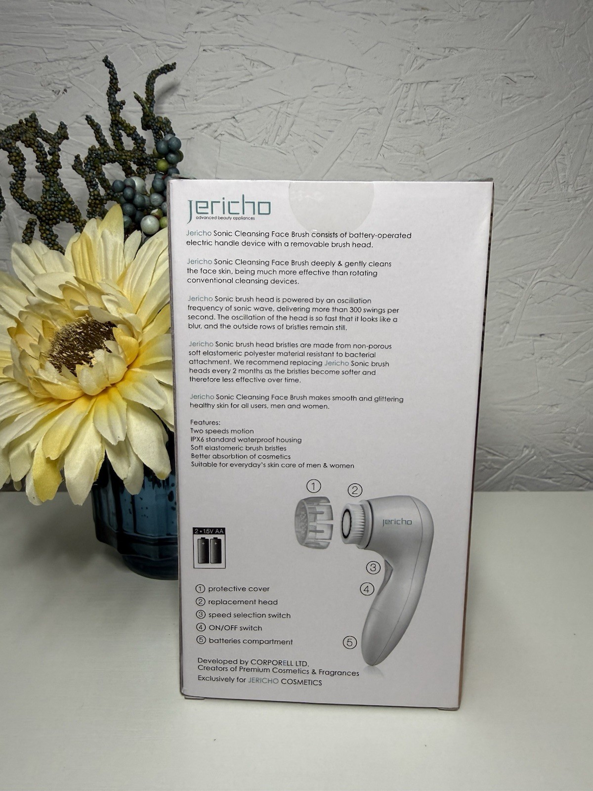 Jericho Sonic Cleansing Face Brush Waterproof White