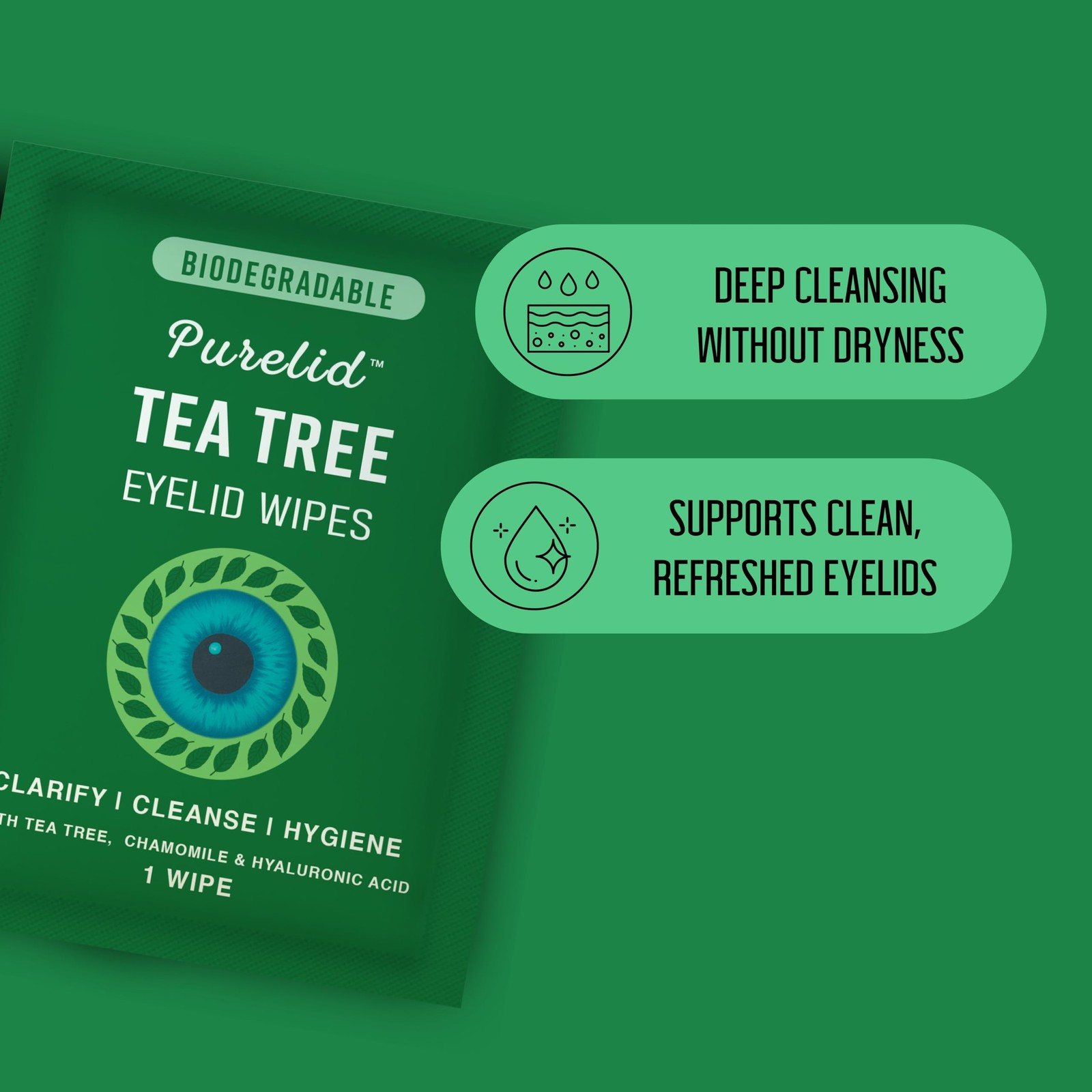PURELID 100PCs Tea Tree Eyelid Wipes – Cleaning Eye 100 Count (Pack of 1)