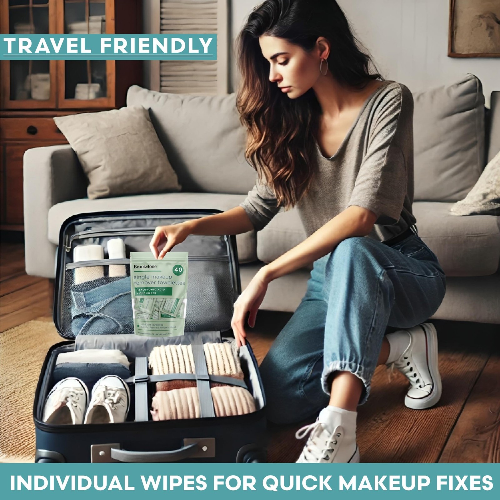 Brookstone Makeup Remover Wipes Individually HYALURONIC ACID + CUCUMBER