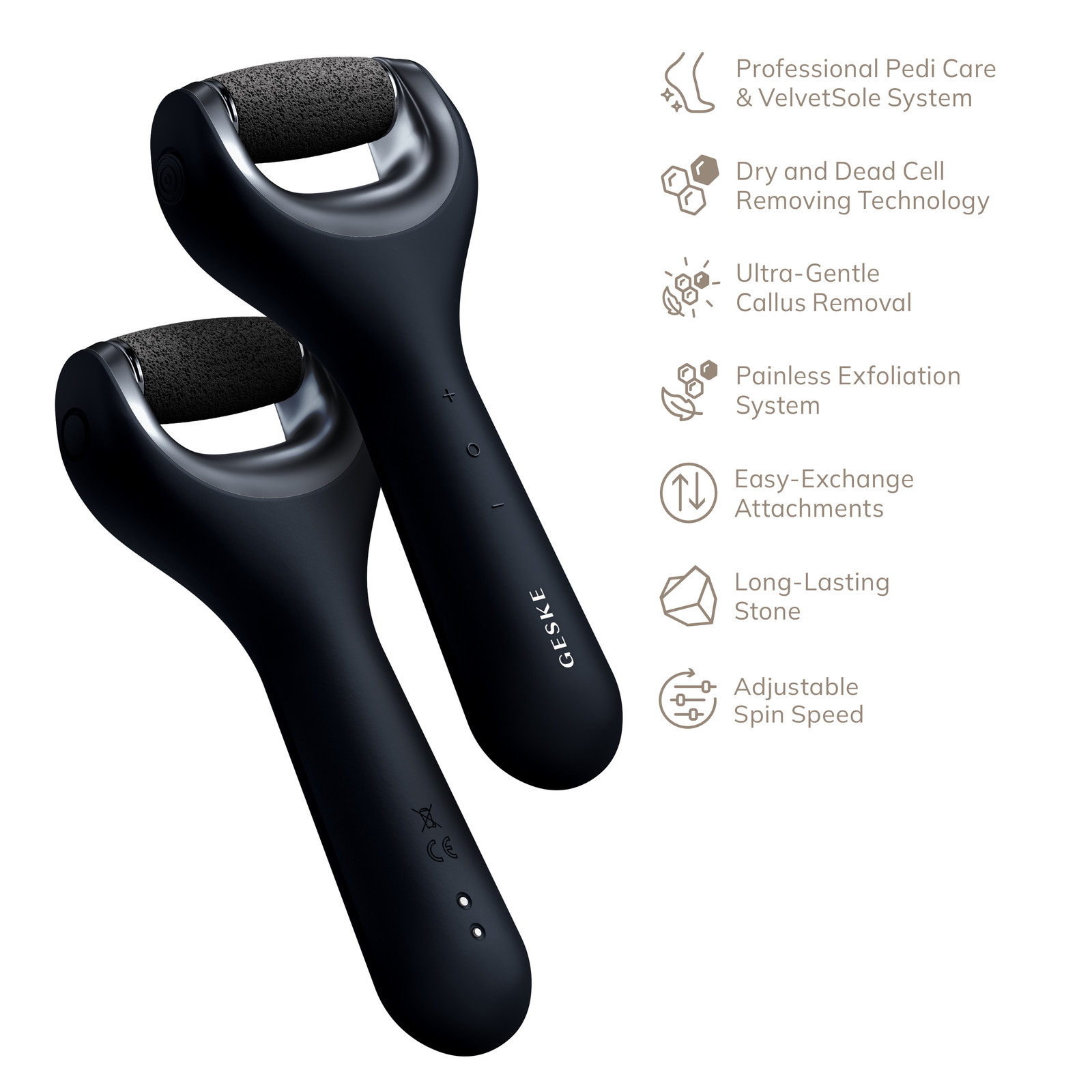 GESKE Electric Pumice Foot Smoothing Roller 7 in 1 Black