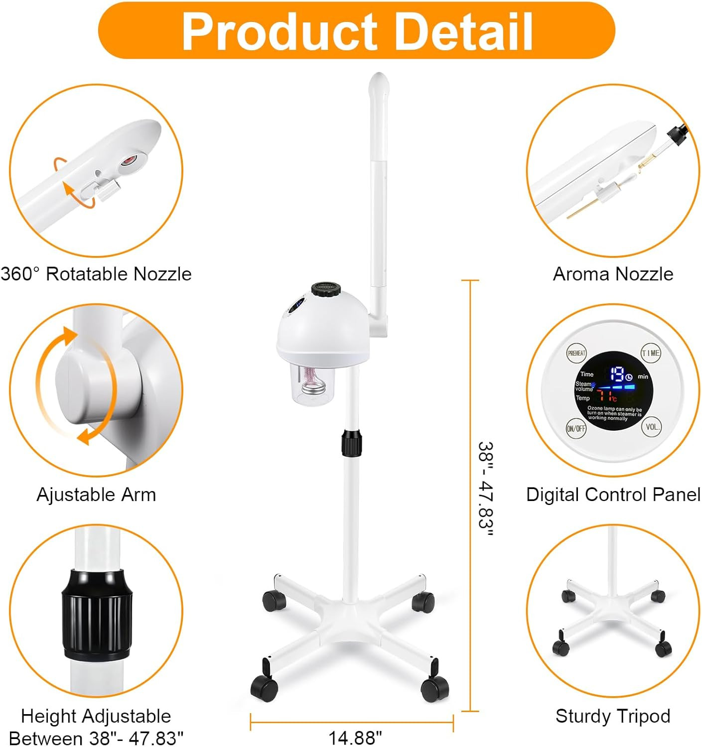 Professional Facial Steamer, Vaporizador Facial with Steam Adjustable & Timer, M