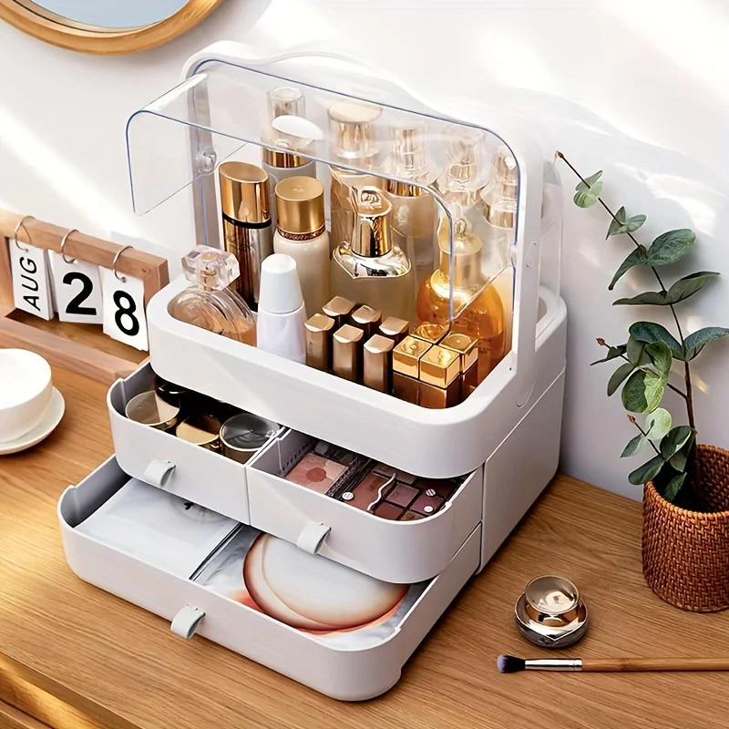 Cosmetic Organizer Countertop Organizer For Dresser With Lid And Drawer