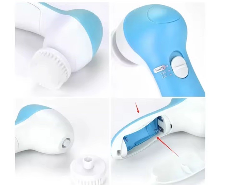 Electric Facial Brush Blue/White Battery-Powered Removes Dirt & Exfoliates