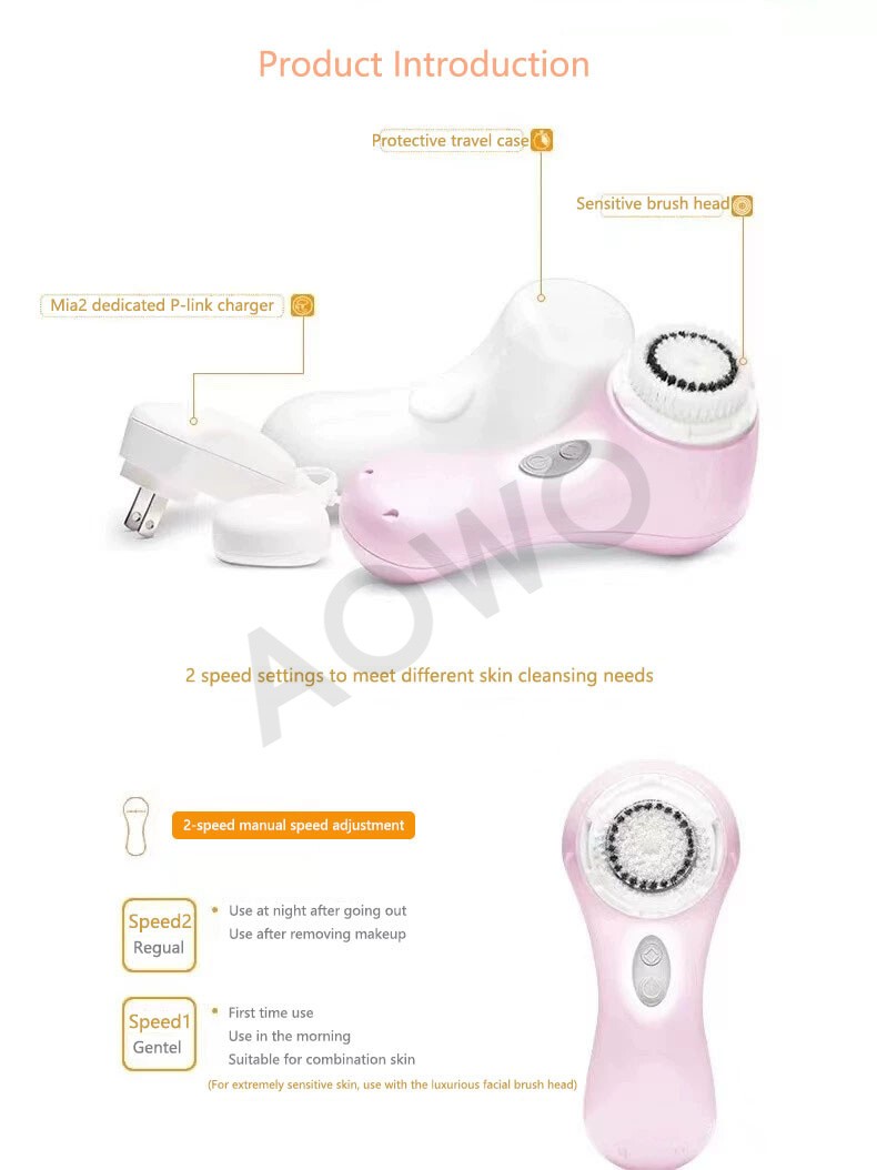 2 Speeds White / Pink Clarisonic Mia 2 Sonic Facial Skin Cleansing Brush System