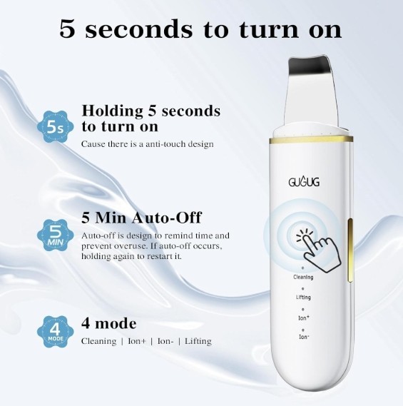 White GUGUG rechargeable skin Scrubber, pore cleaner and blackhead remover.