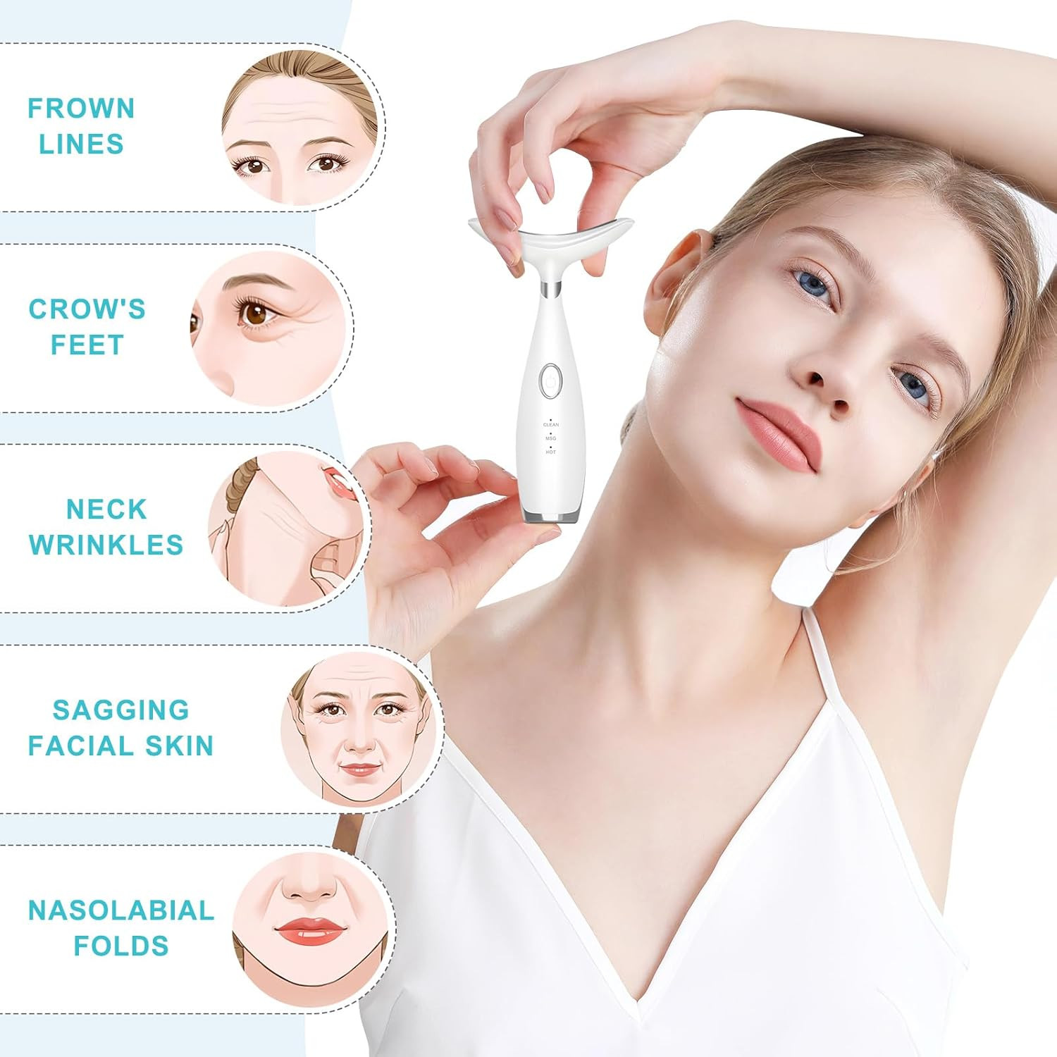 Neck Face Beauty Device, Skin Care Face Massager, 3 in 1 Facial Massage Tool wit