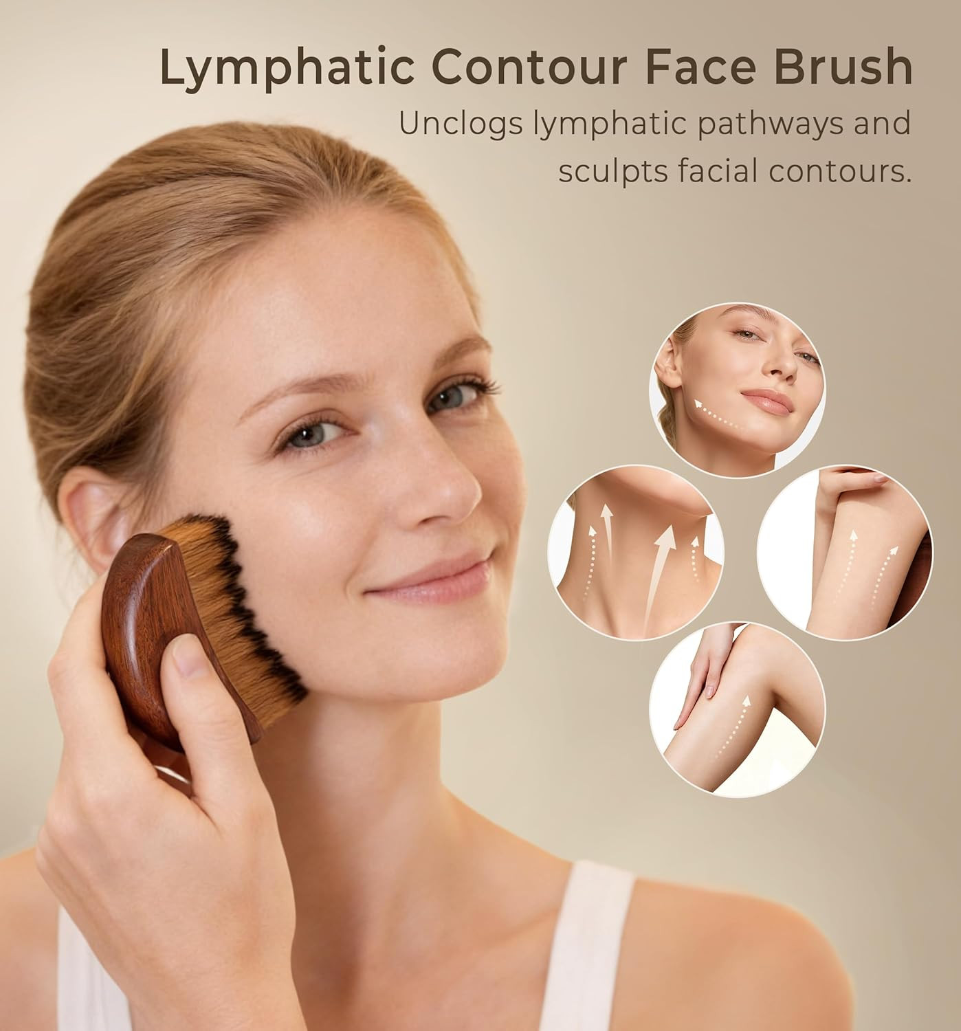 Lymphatic Contour Face Brush – Wooden Face Brush for Lymphatic Drainage – Fac…