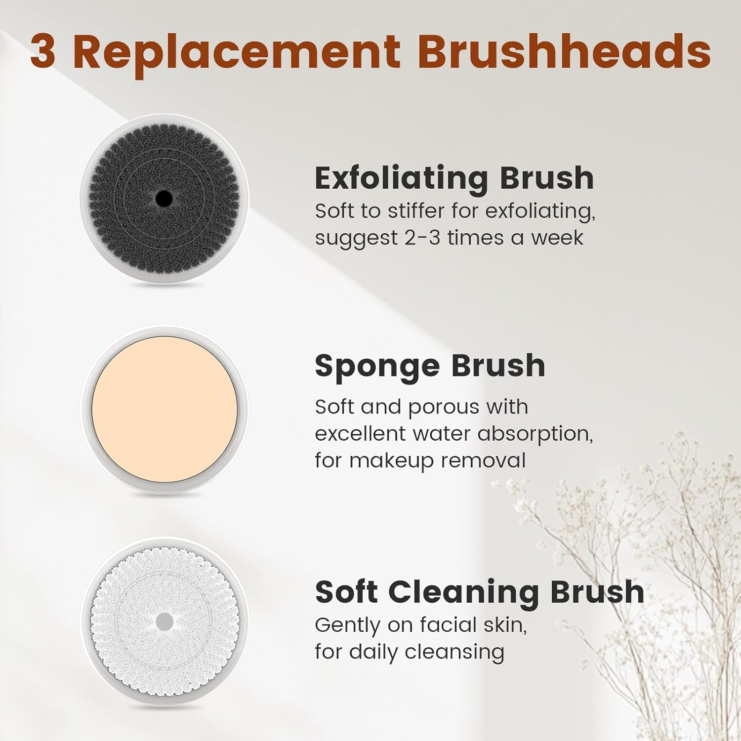 Electric Facial Cleansing Brush, 3-in-1 Waterproof Face Scrubber, 3-Speed