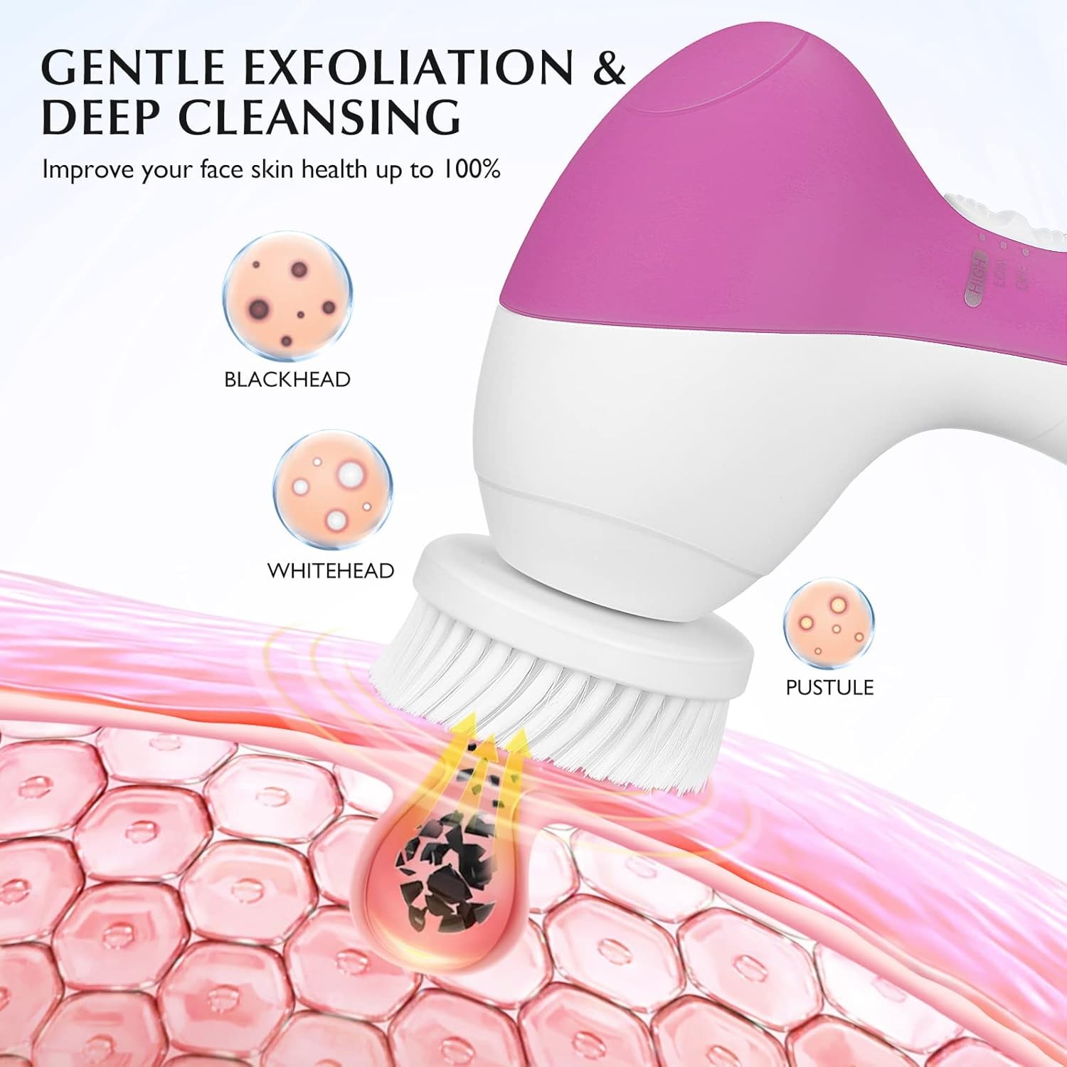 COSLUS Facial Cleansing Brush Silicone Face Scrubber: 7 in 1 FBS-D Electric Exfo