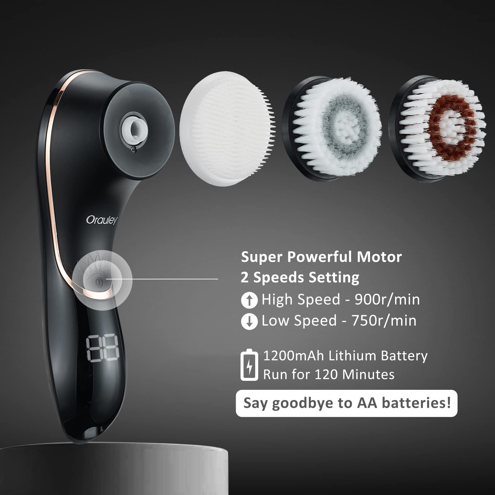 Facial Cleansing Brush, Electric Face Scrubber Rechargeable Black & Rose Gold