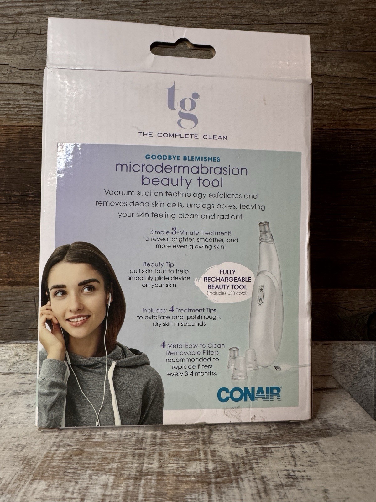 Conair True Glow USB Rechargeable Microdermabrasion Tool – 3 Speeds, 4 Tips