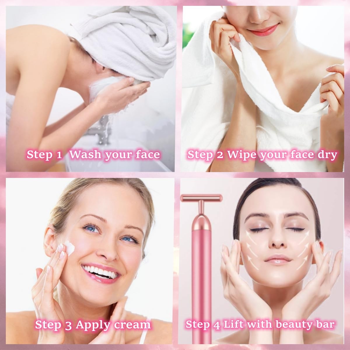 Beauty Bar 24k Golden Pulse Facial Massager, GOODYBUY T-Shape Rose Gold