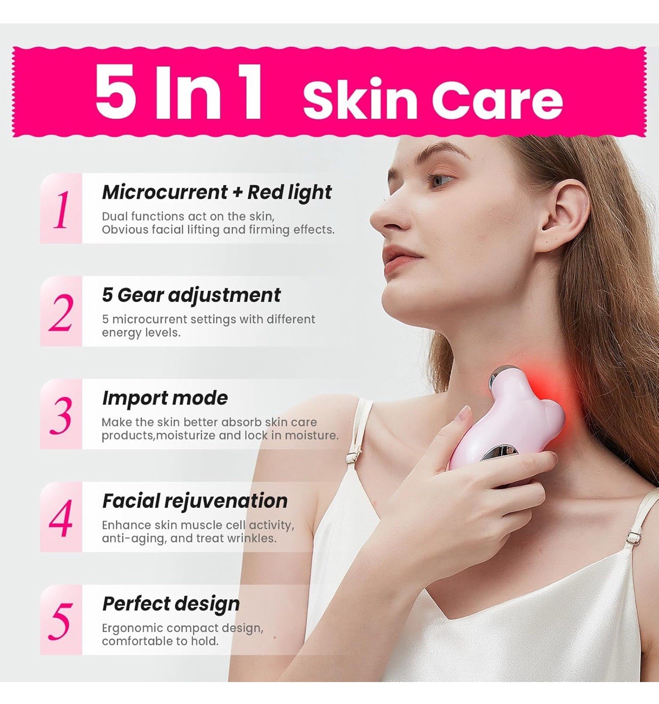 Microcurrent Facial Device with Red Light – Lifts, Firms & Smooths Skin