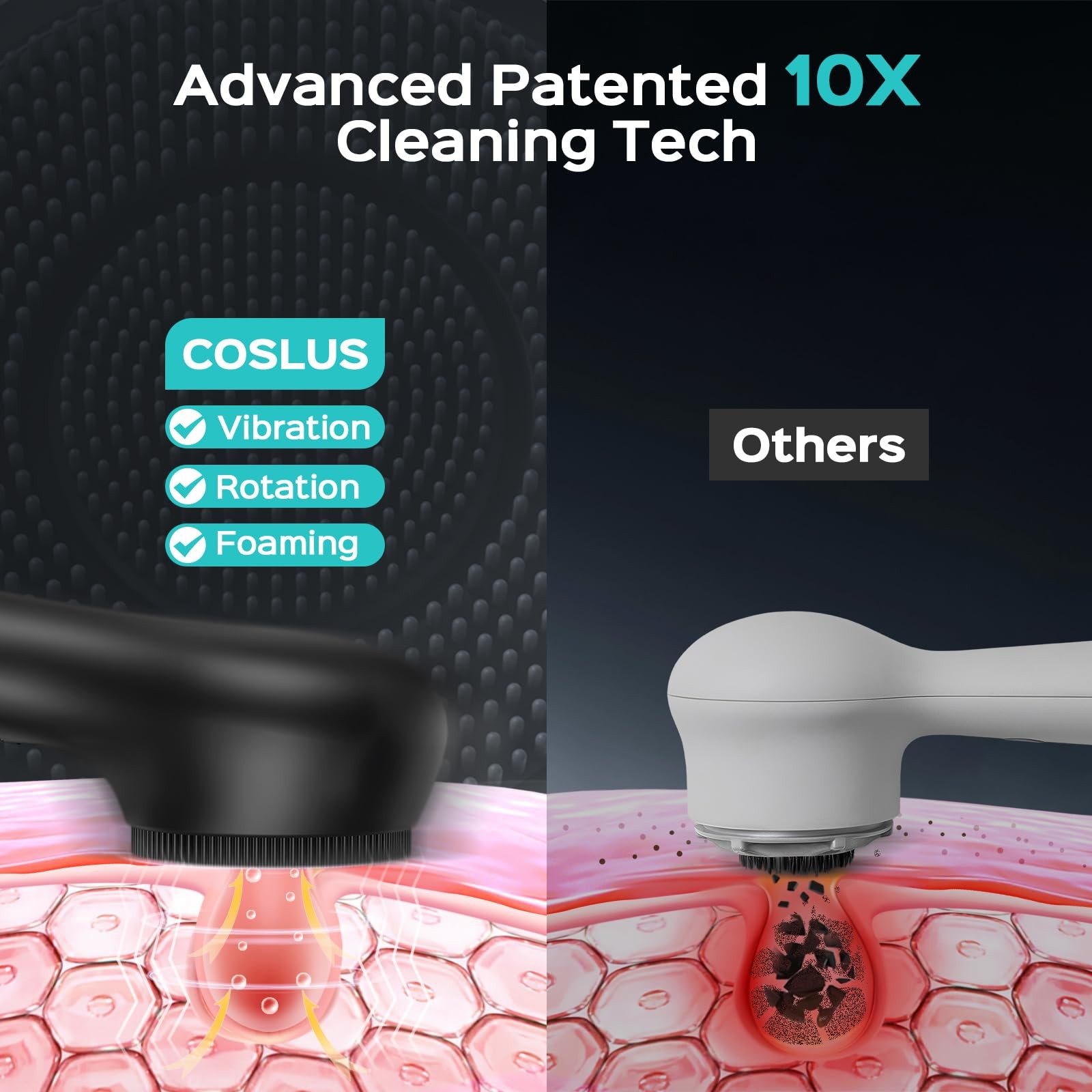 COSLUS Face Scrubber Facial Cleansing Brush 2 in 1 Spin and Vibration Patente…