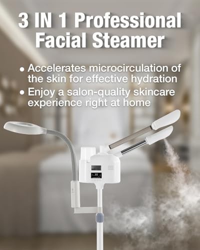 Professional Facial Steamer 3-in-1 with Hot & Cold Nozzle LED Magnifier