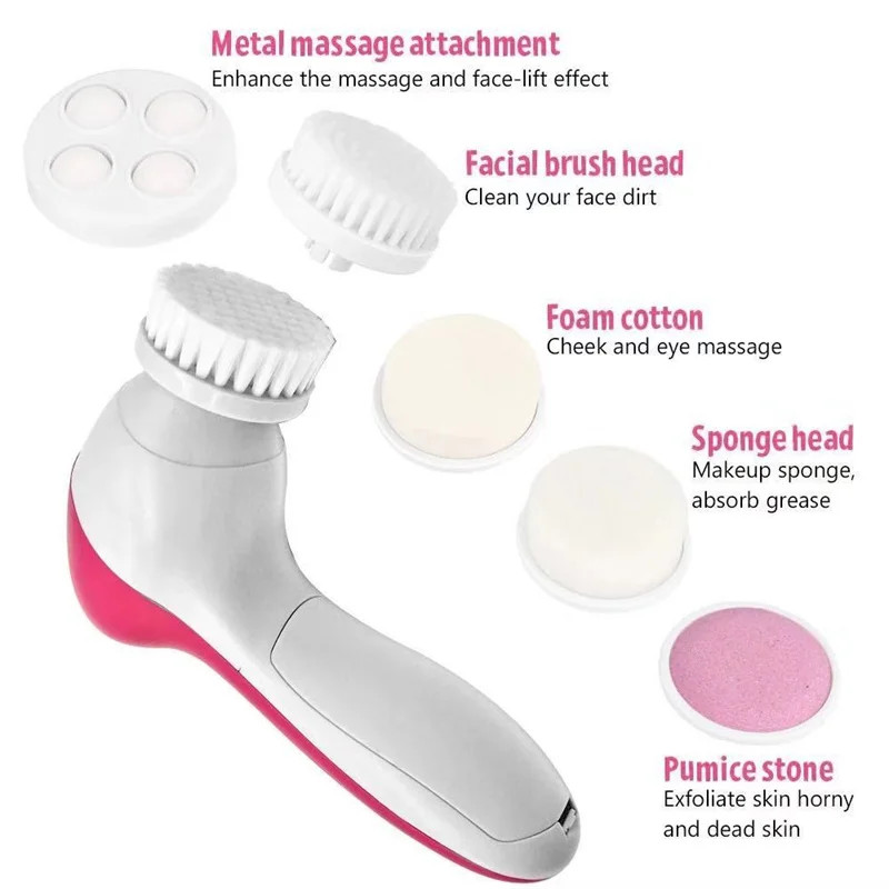 5‑in‑1 Electric Face Cleansing Brush – Facial Cleaner, Massager & Blackhead Tool