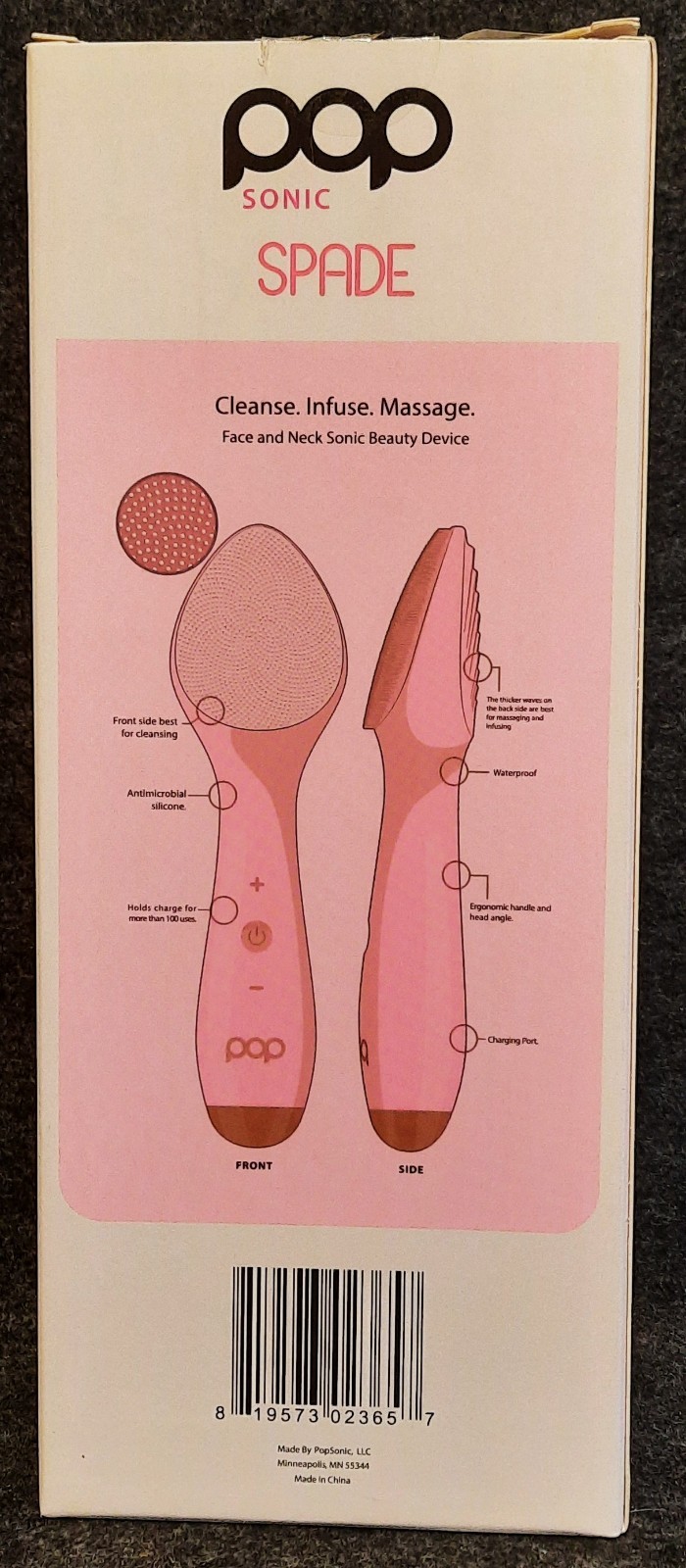 Pop Sonic Spade Pink. Cleanse. Infuse. Message. Facial. Rechargeable!