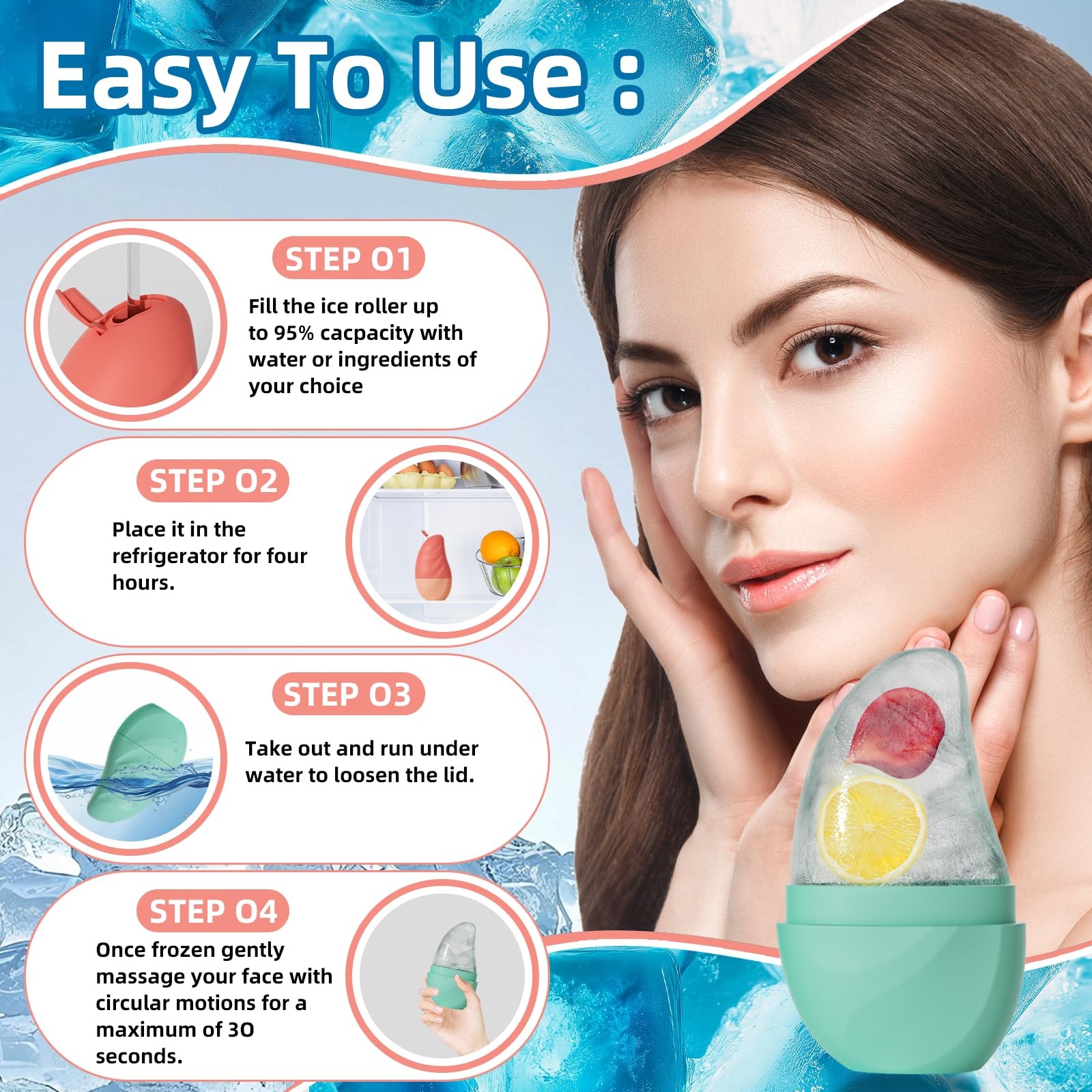 Silicone Facial Ice Cube Roller Massager, Beauty Care Tool, Pink