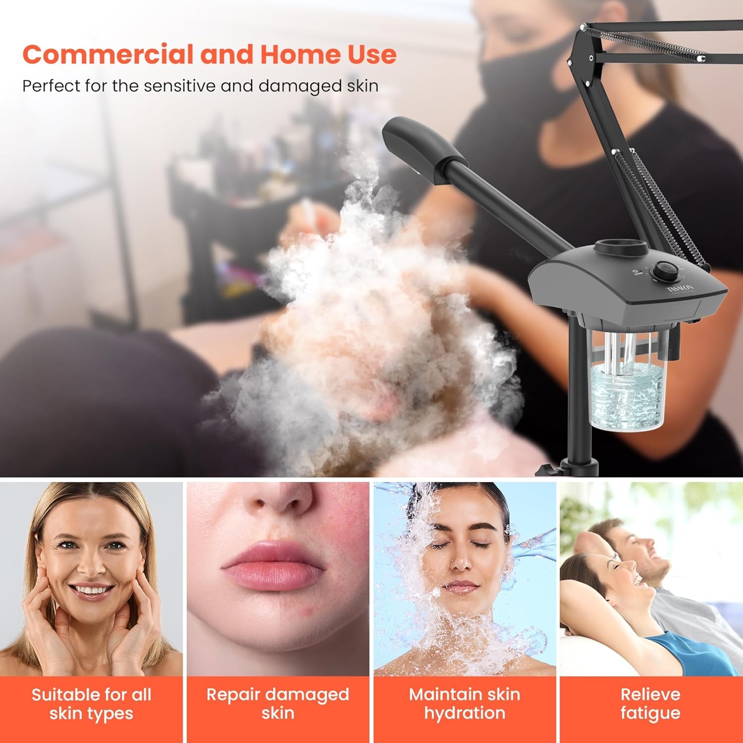 2 in 1 Professional Facial Steamer with 5X Magnifying Lamp for Salon or Spa