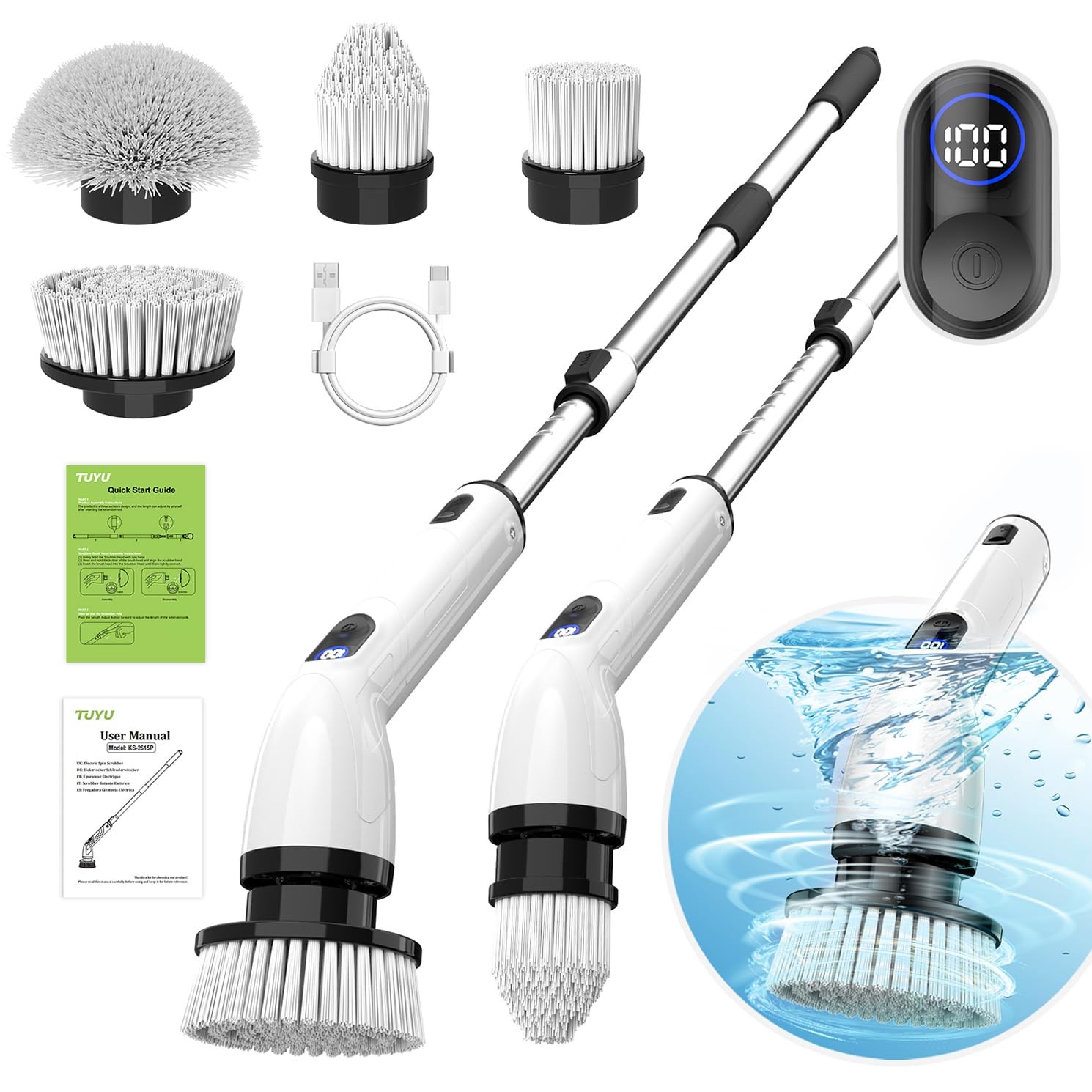 TUYU ELECTRIC SPIN SCRUBBER FULL-BODY IPX7 WATERPROOF KS-2640C – BLACK