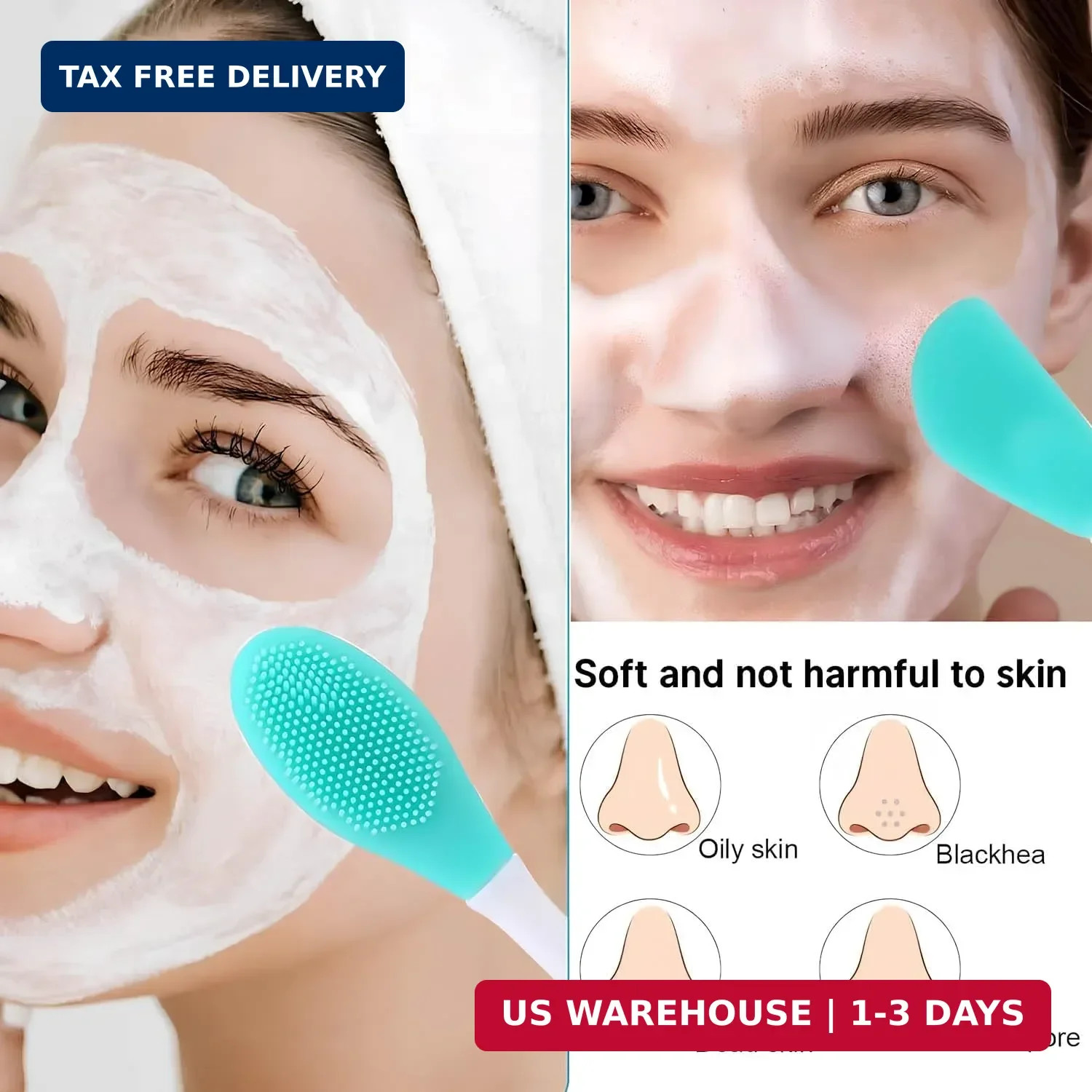Facial Cleansing Brush,2 in 1 Silicone Face Scrubber for Exfoliating,Massaging,R