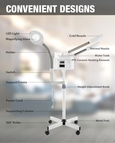 Professional Facial Steamer 3-in-1 with Hot & Cold Nozzle LED Magnifier