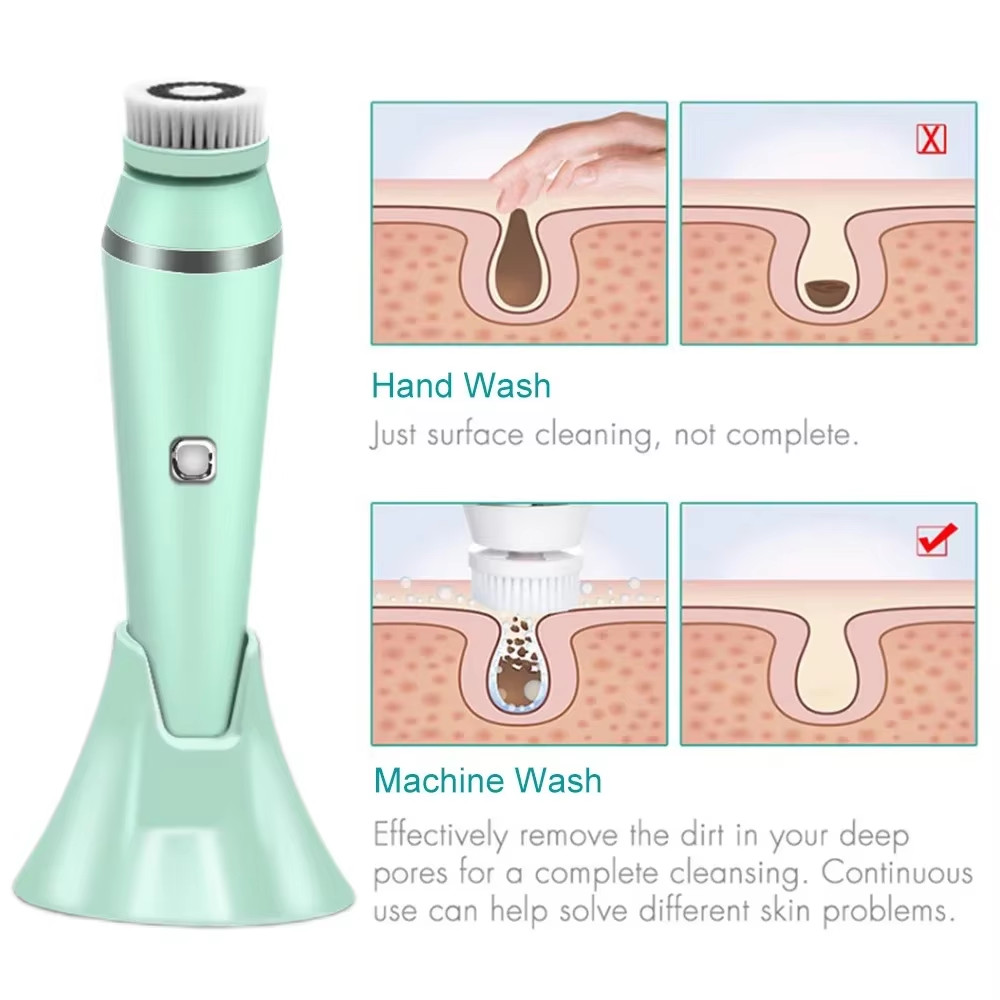 4 in 1 Electric Facial Cleansing Brush Sonic Waterproof Rotate Rechargeable Face