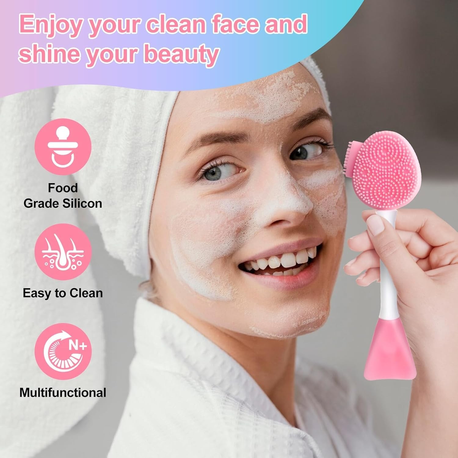 MUIIGOOD 2pcs Silicone Face Scrubber Mask Brush Exfoliating Pink