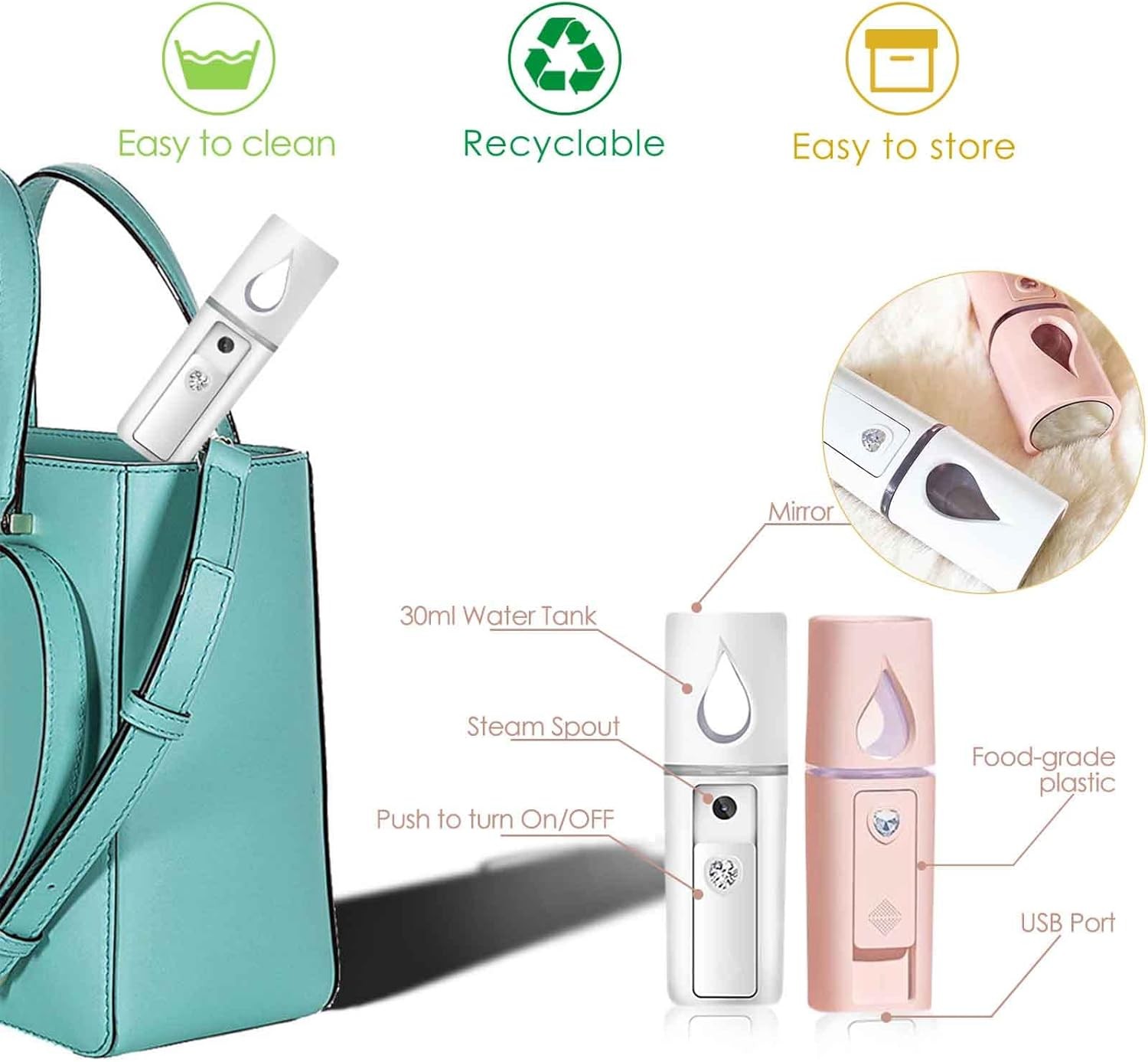 Nano facial steamer mini face mister with mirror