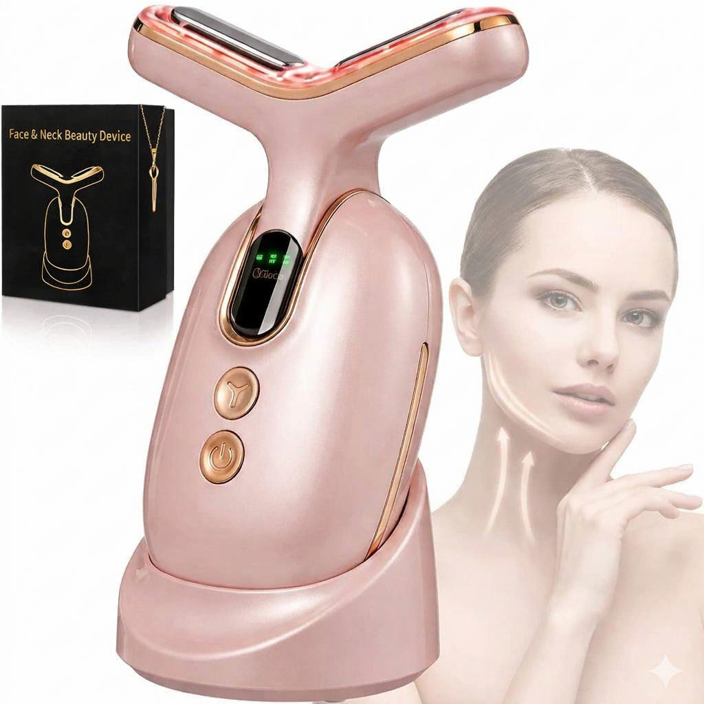 Face & Neck Beauty Device Red Light Therapy 7 in 1 LED Facial Sculptor Pink New
