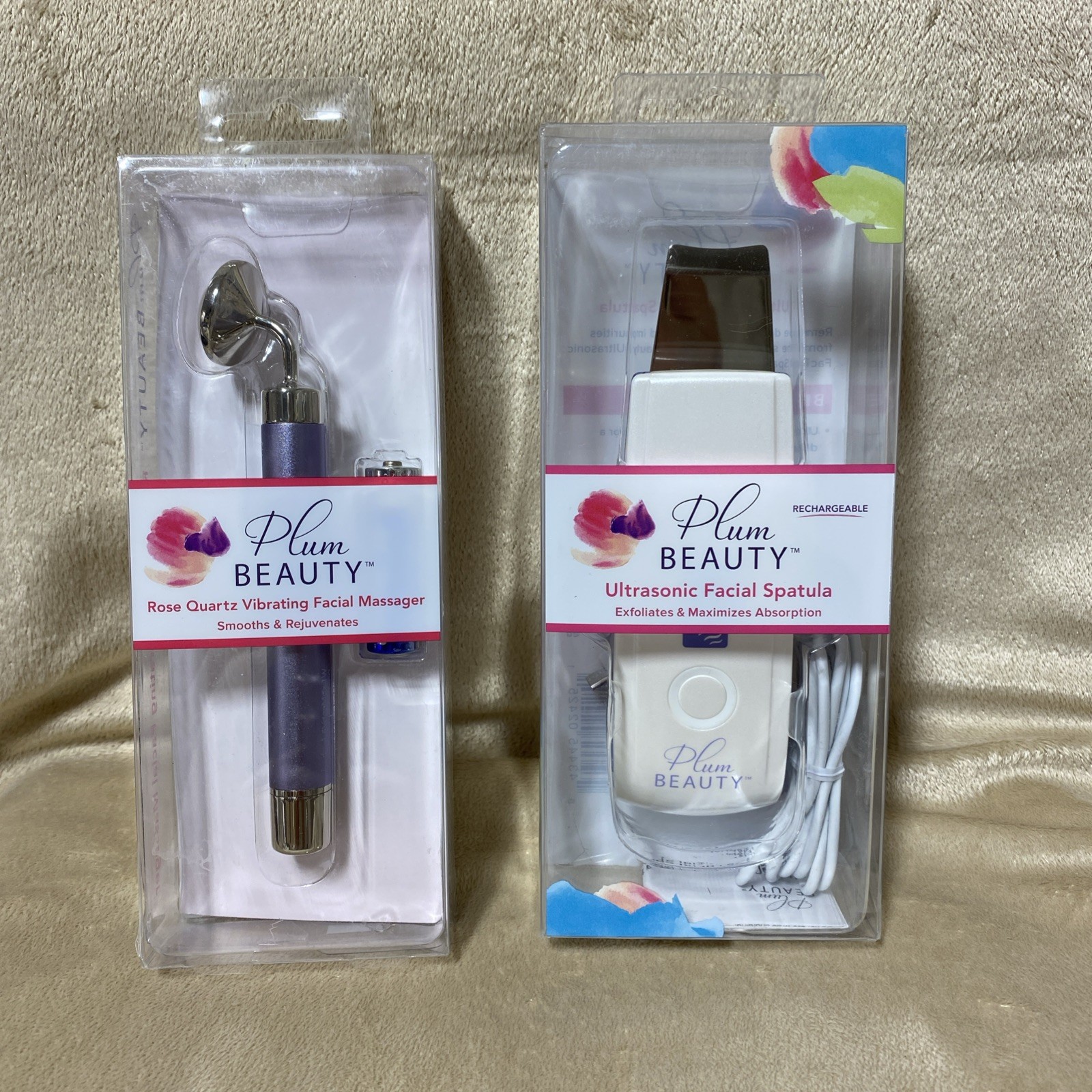 Plum Beauty Rose Quartz Vibrating Facial Massager And Ultrasonic Facial Spatula