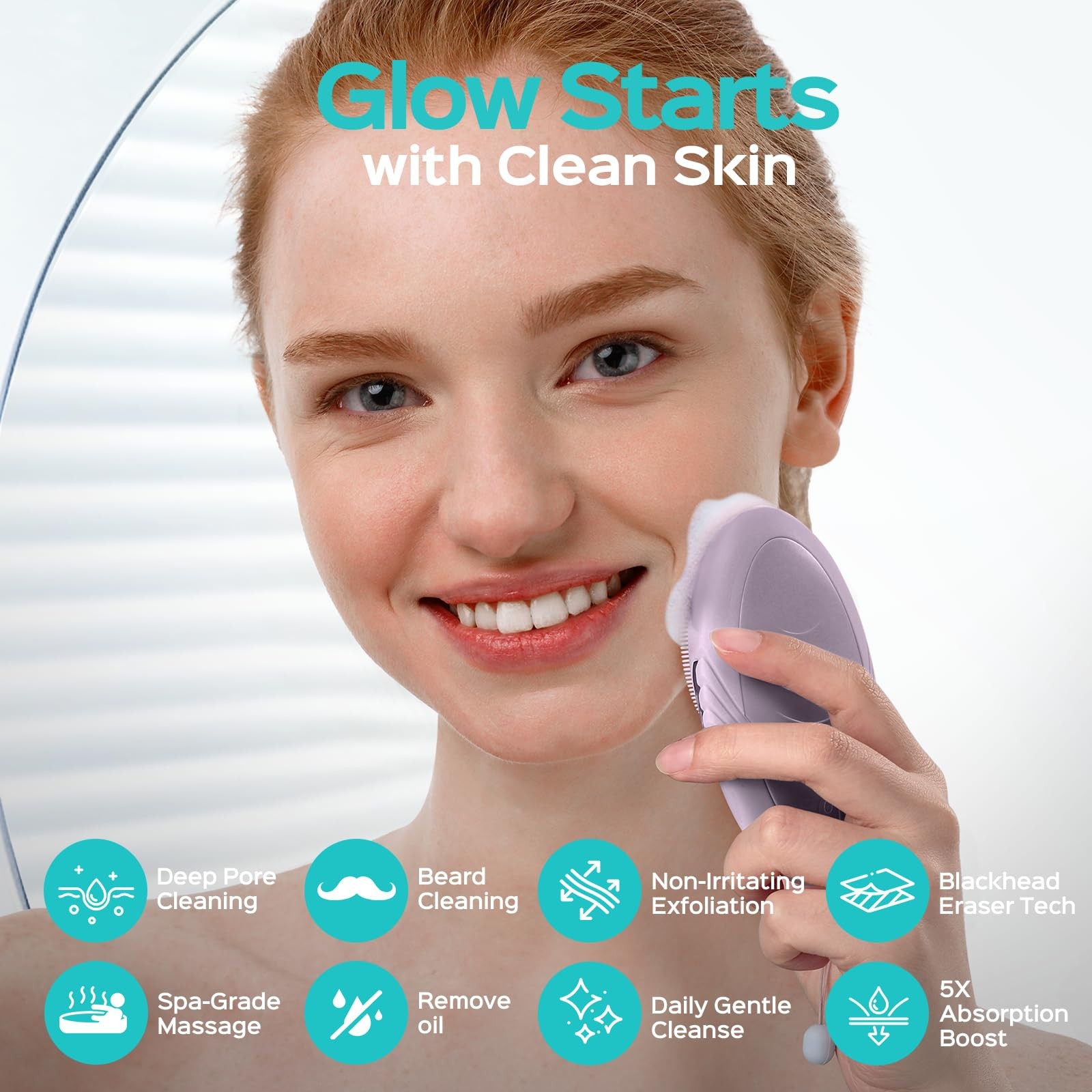 Facial Cleansing Brush Face Scrubber : Portable Silicone Waterproof Rechargeable