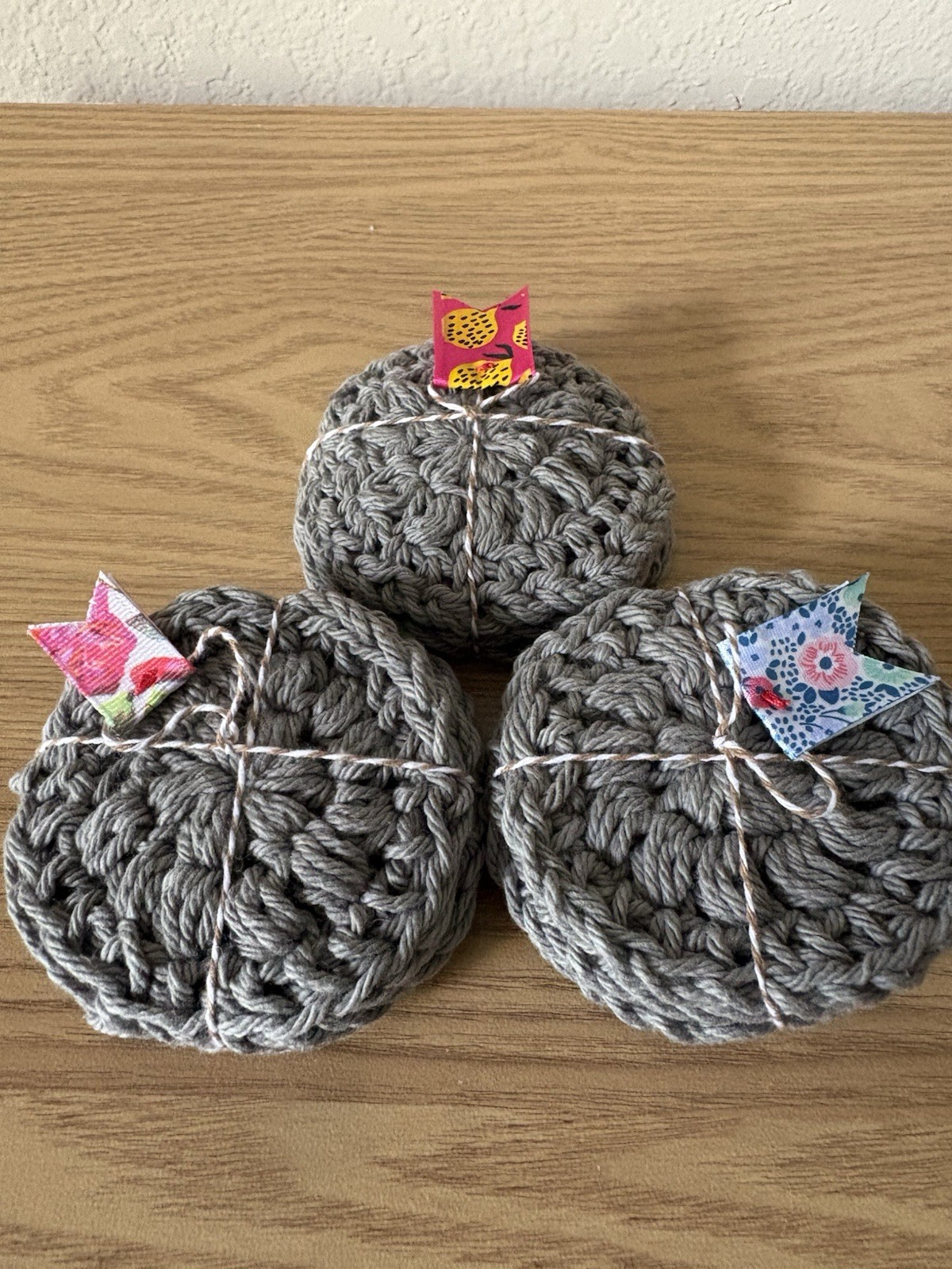 Hand- Crocheted Cotton Face Scrubbies Set of 3 Gray