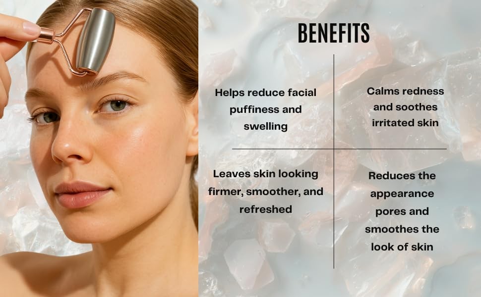 Radiant Skin Essentials Ice Roller for Face, Dual-Head Stainless Rose Gold