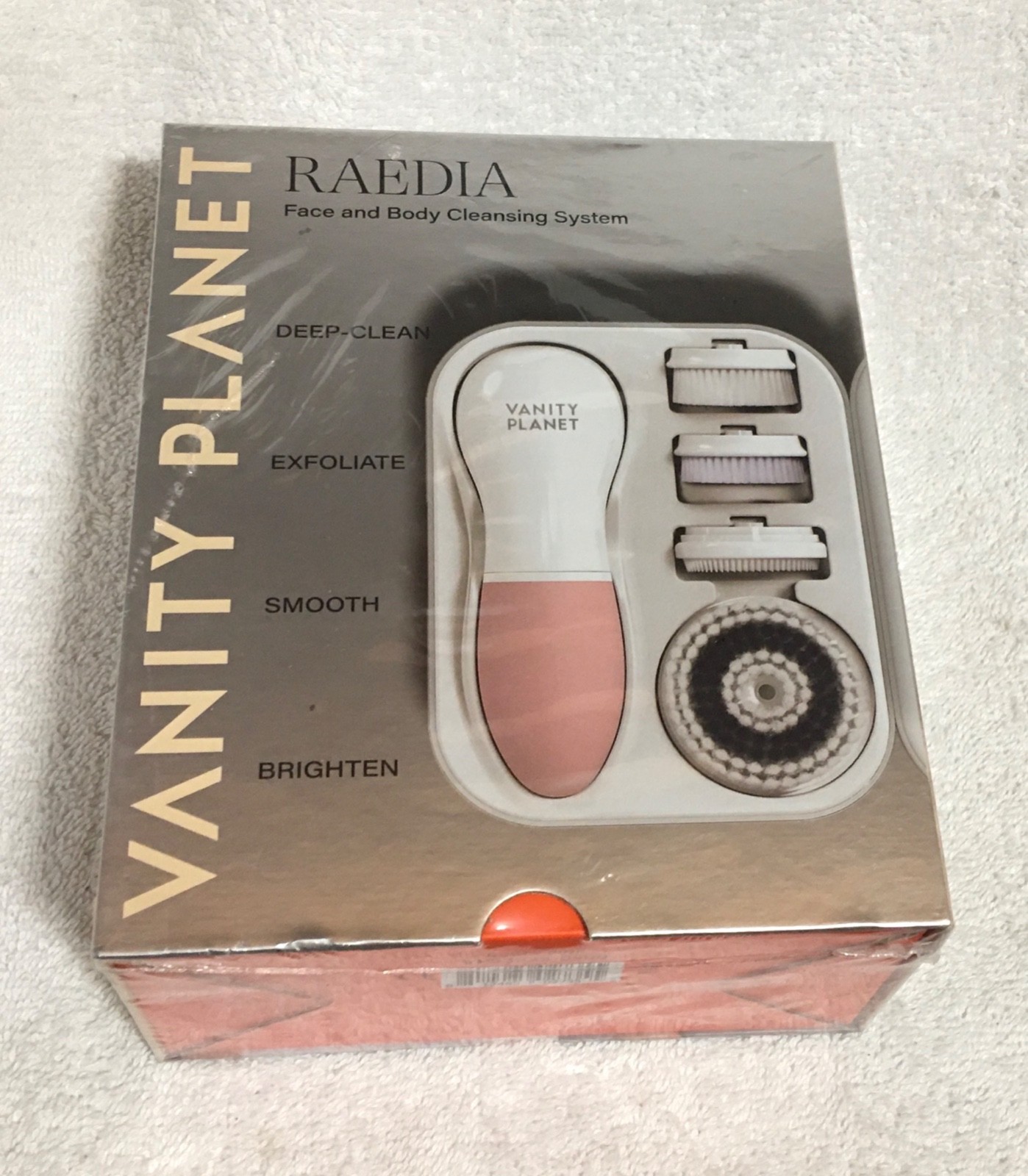 VANITY PLANET Raedia Cleansing Brush, W/-4 Exfoliating Brush Heads. Sealed Box!