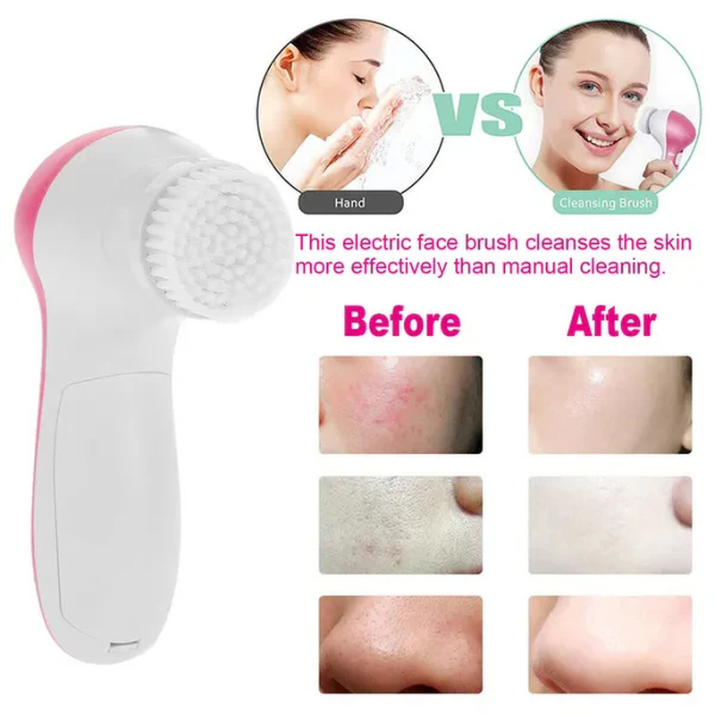 Waterproof Facial Cleansing Brush with 5 Brush Heads, Electric Face Scrubber
