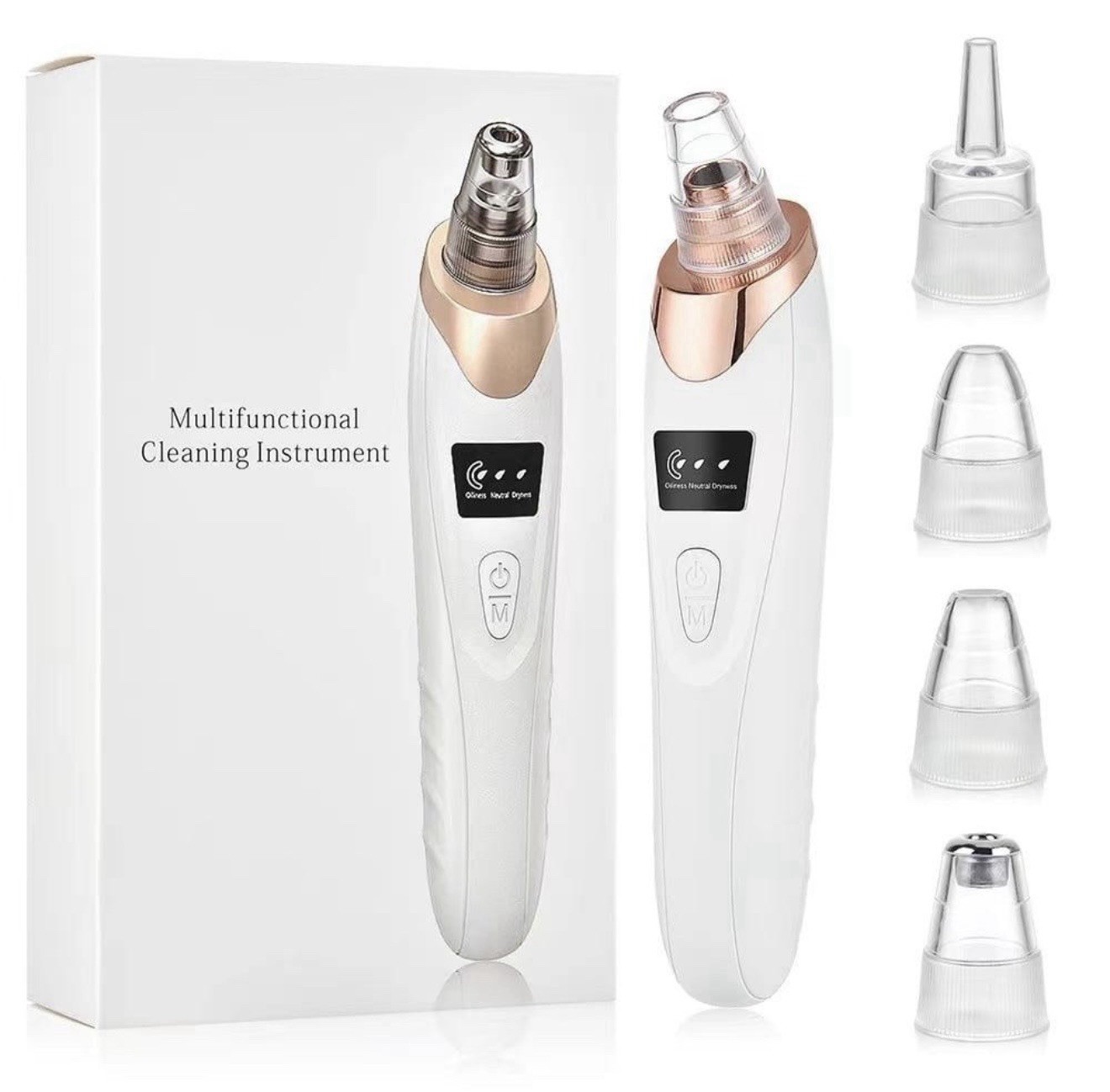 Rechargeable Blackhead Remover Vacuum Pore Cleaner 5 Heads USB White Gold