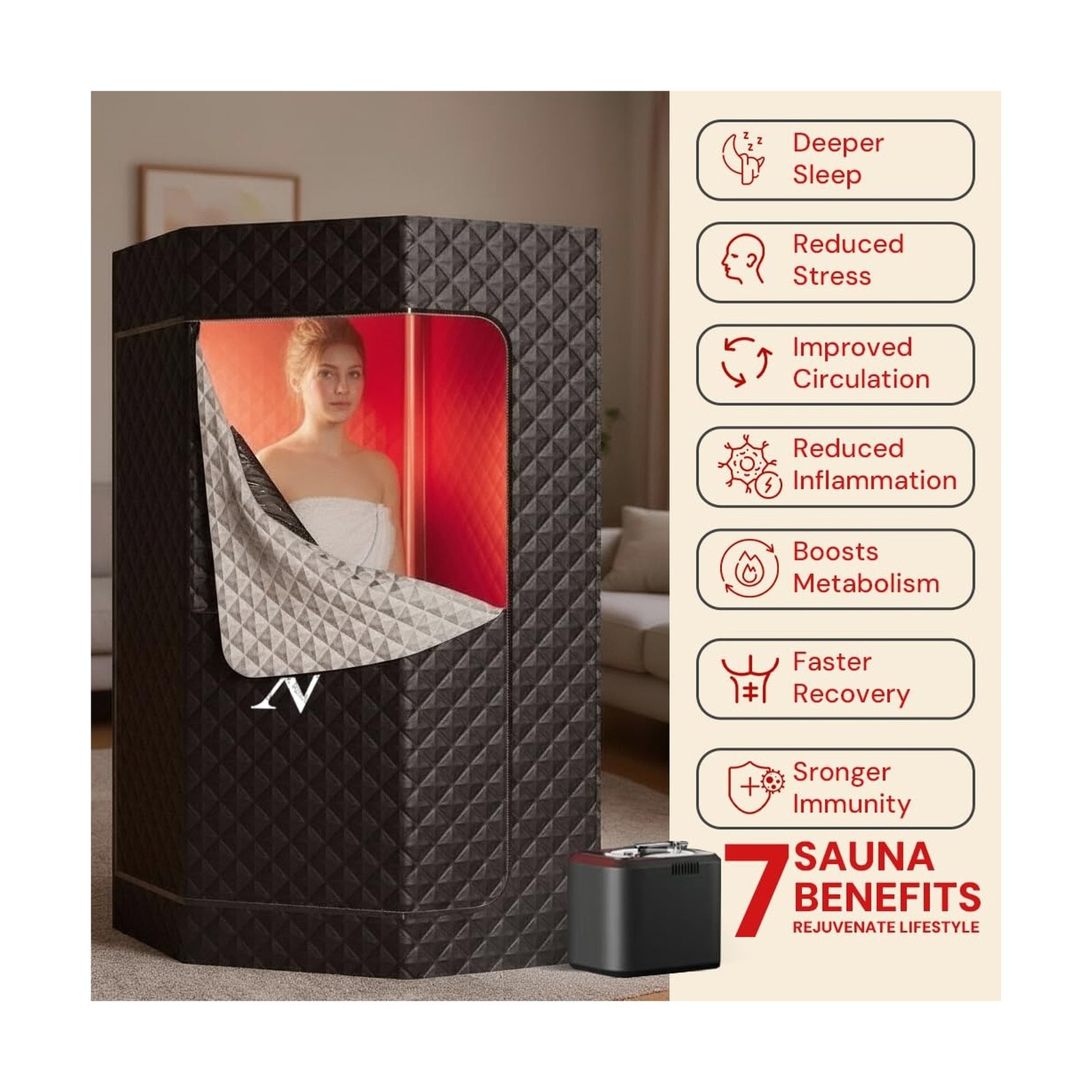 Upgraded Steam Sauna with Red Light Therapy Panel for Personal Home Spa